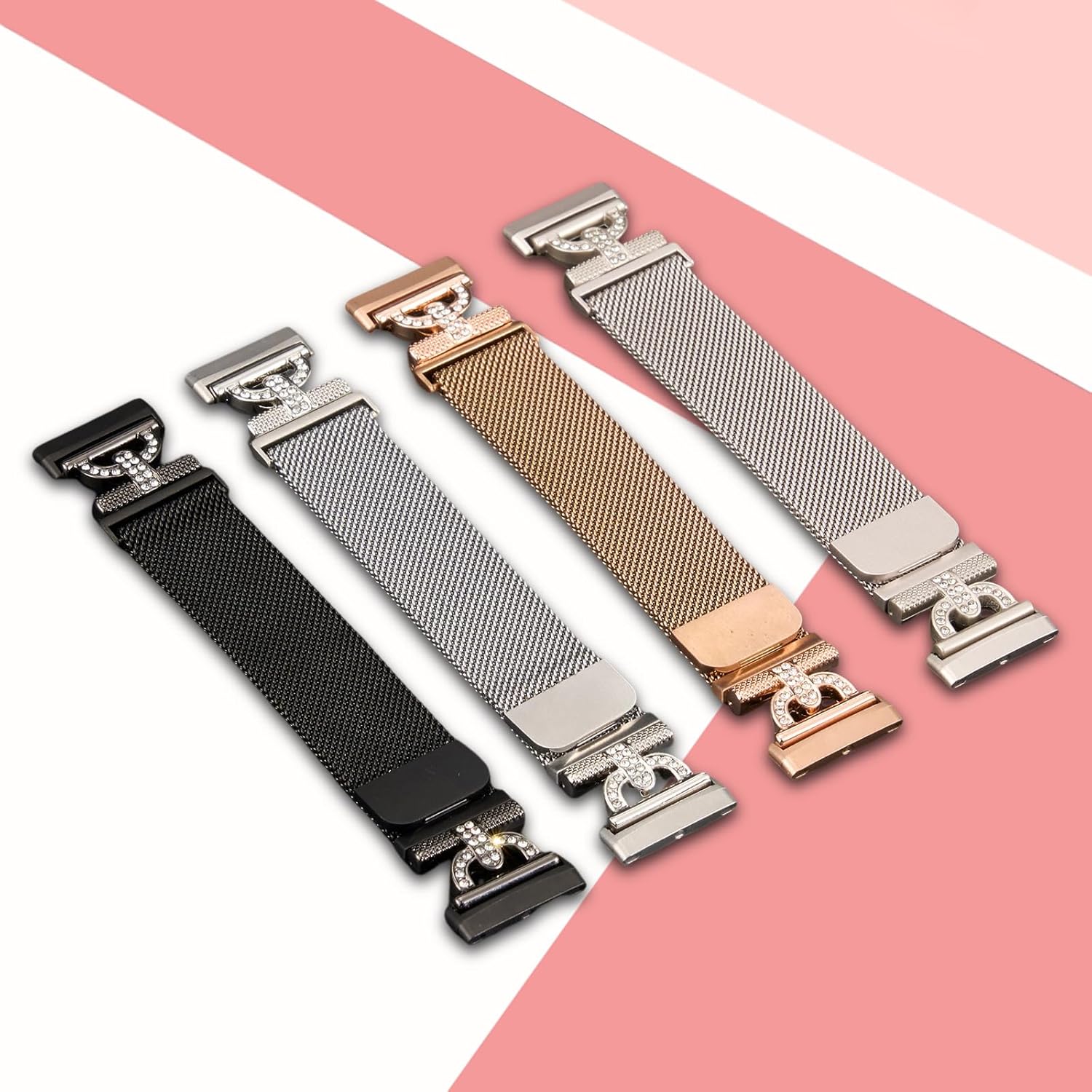 Bandas magnéticas compatibles con Fitbit Sense 2Fitbit Versa 4Fitbit SenseFitbit Versa 3, correa de malla de acero inoxidable, pulsera ajustable de