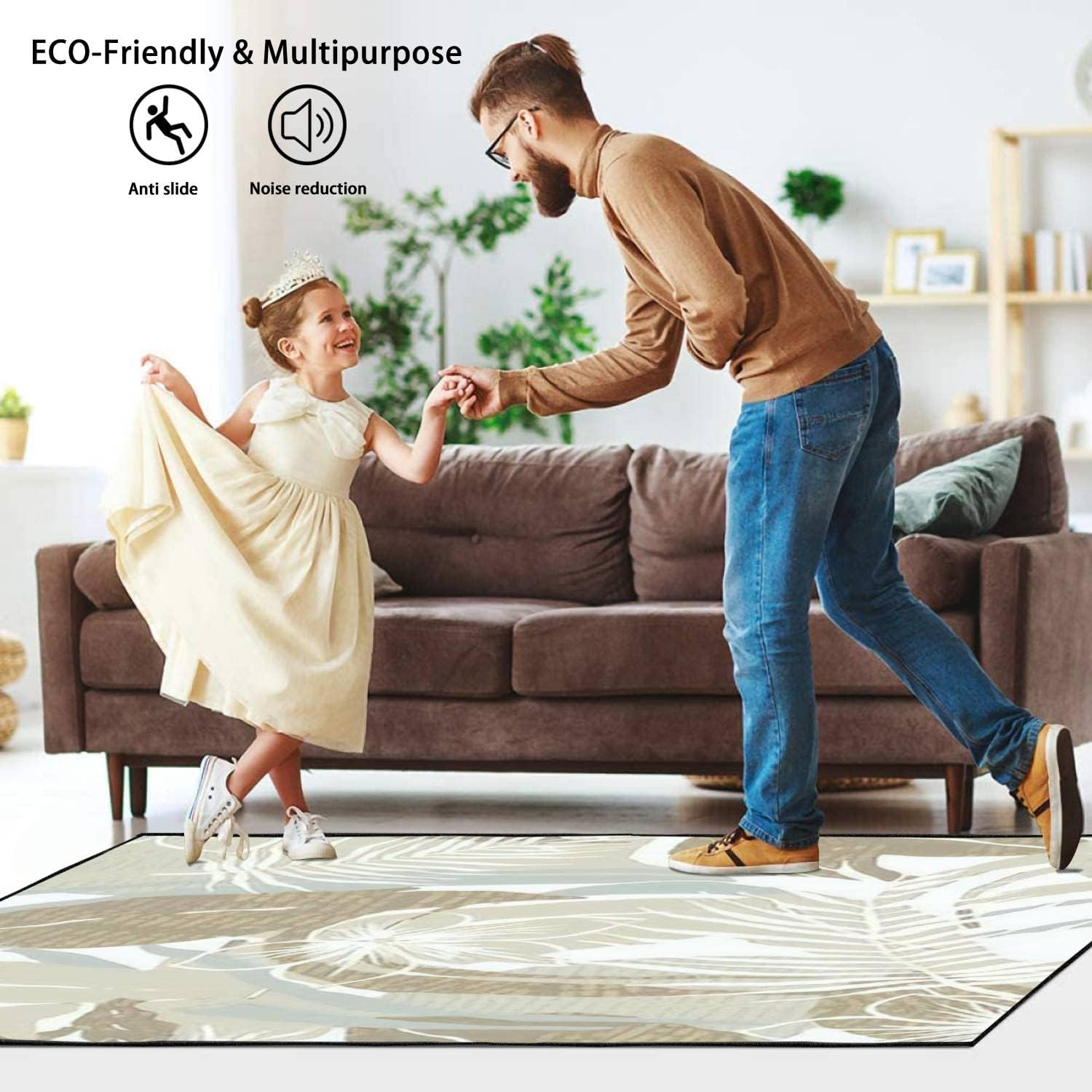 PeeNoke Romantic Botanical Repeated Spring Peony Summer Textile Design Beige Area Rug Outdoor Patio Rug Play Mat Floor Mat Modern Carpet Non-Slip