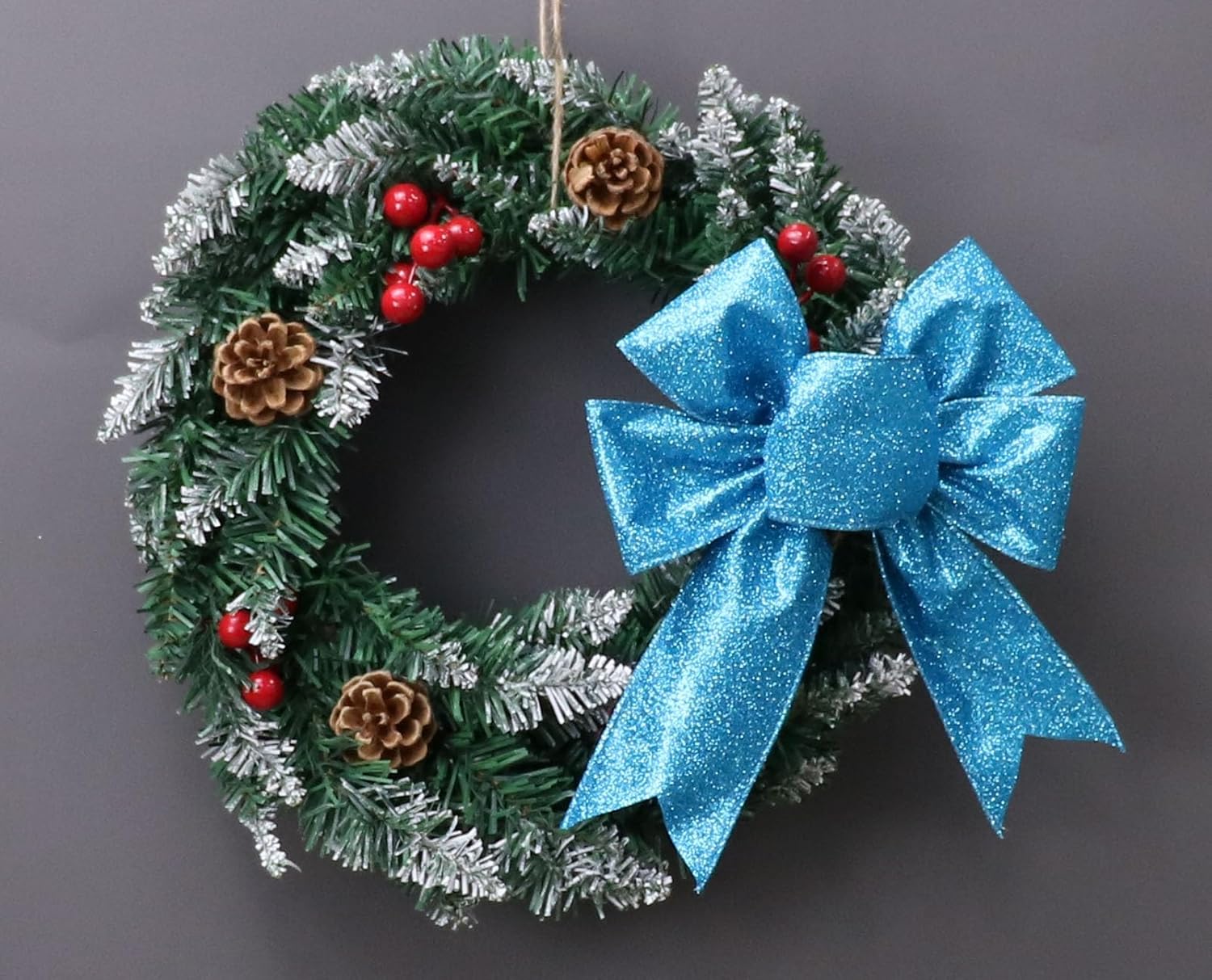 Cinta azul con alambre de 2.5 pulgadas con purpurina con alambre de 2.5 pulgadas, decoración de Navidad azul turquesa para envolver regalos,