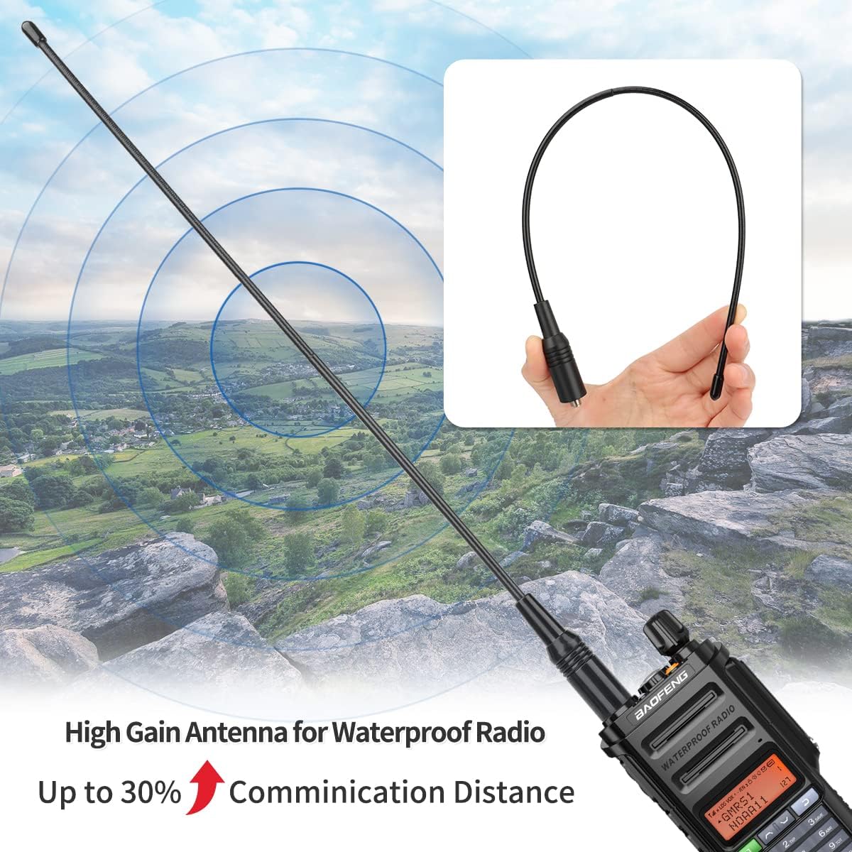 BAOFENG GMRS Radio impermeable, radios bidireccionales GMRS-9R, radio de mano de largo alcance recargable, escáner NOAA de doble banda, compatible