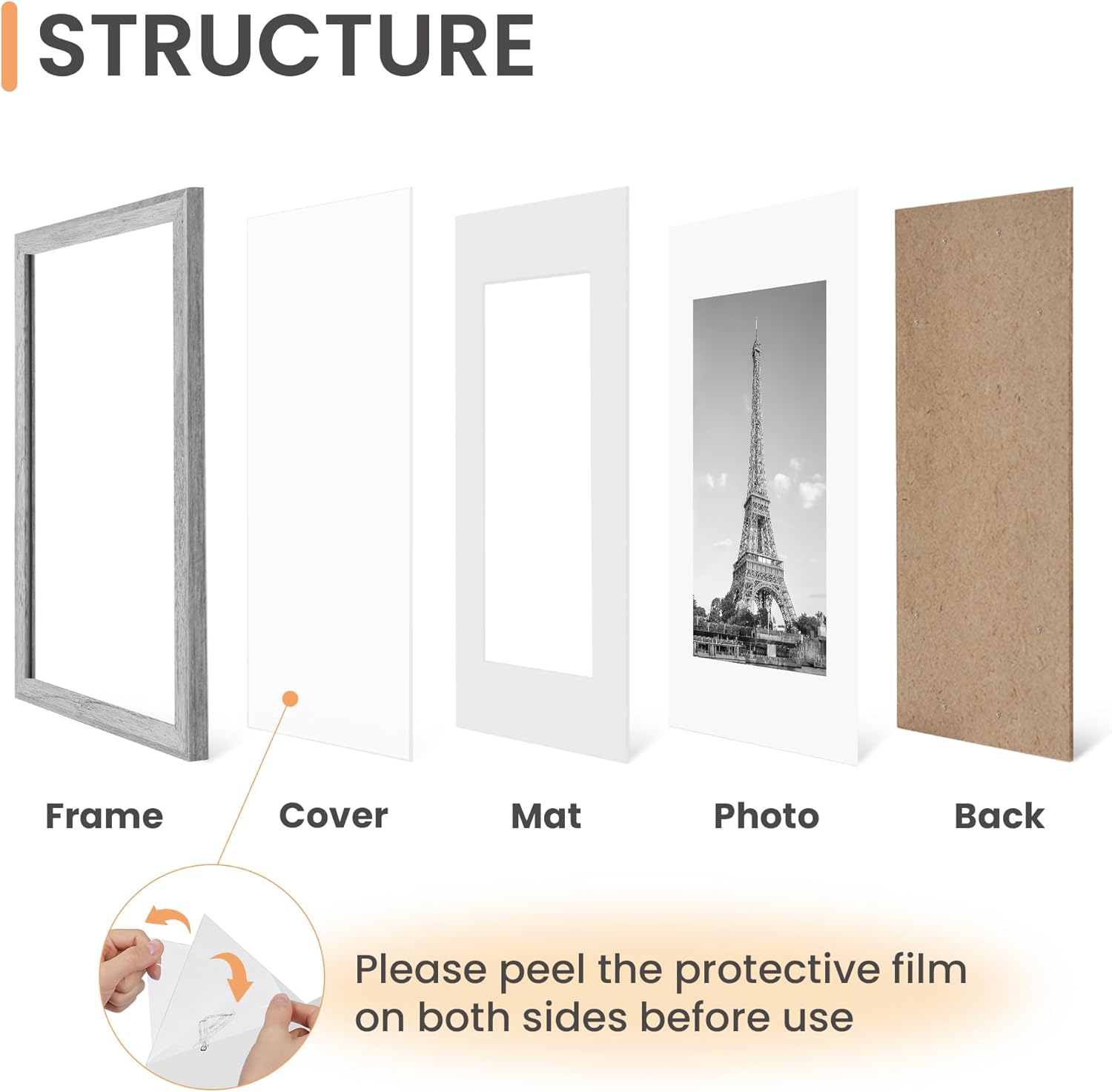 upsimples – Portarretratos para galería de fotografías en la pared, marcos para póster de 11 x 14 pulgadas con paspartú o 16 x 20 pulgadas sin