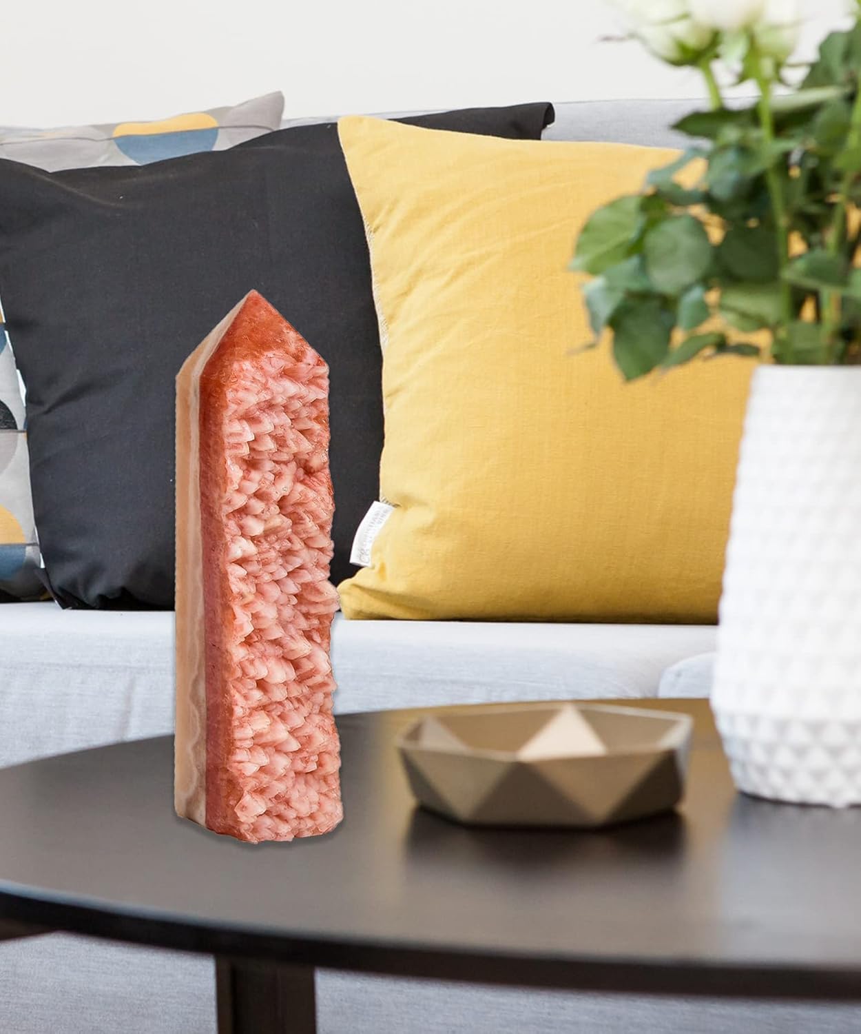 AMOYSTONE Varitas de torre de cristal curativo, geodas cuadradas de calcita naranja, obelisco en racimo para decoración del hogar, terapia de