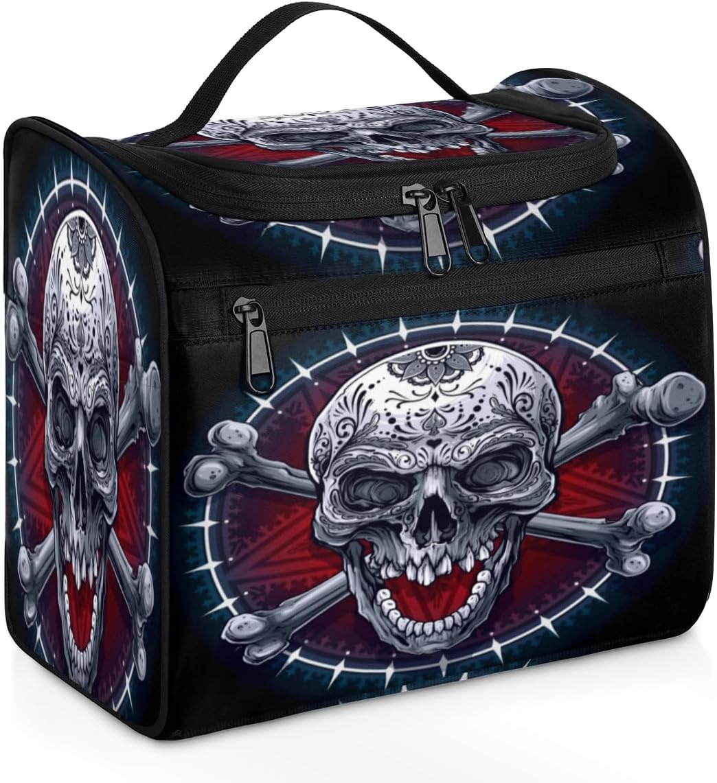 Skull Classic Decor Toiletry Bag for Women Travel Makeup Organizer with Hanging Hook Traveling Cosmetic Bags for Toiletries Accessories