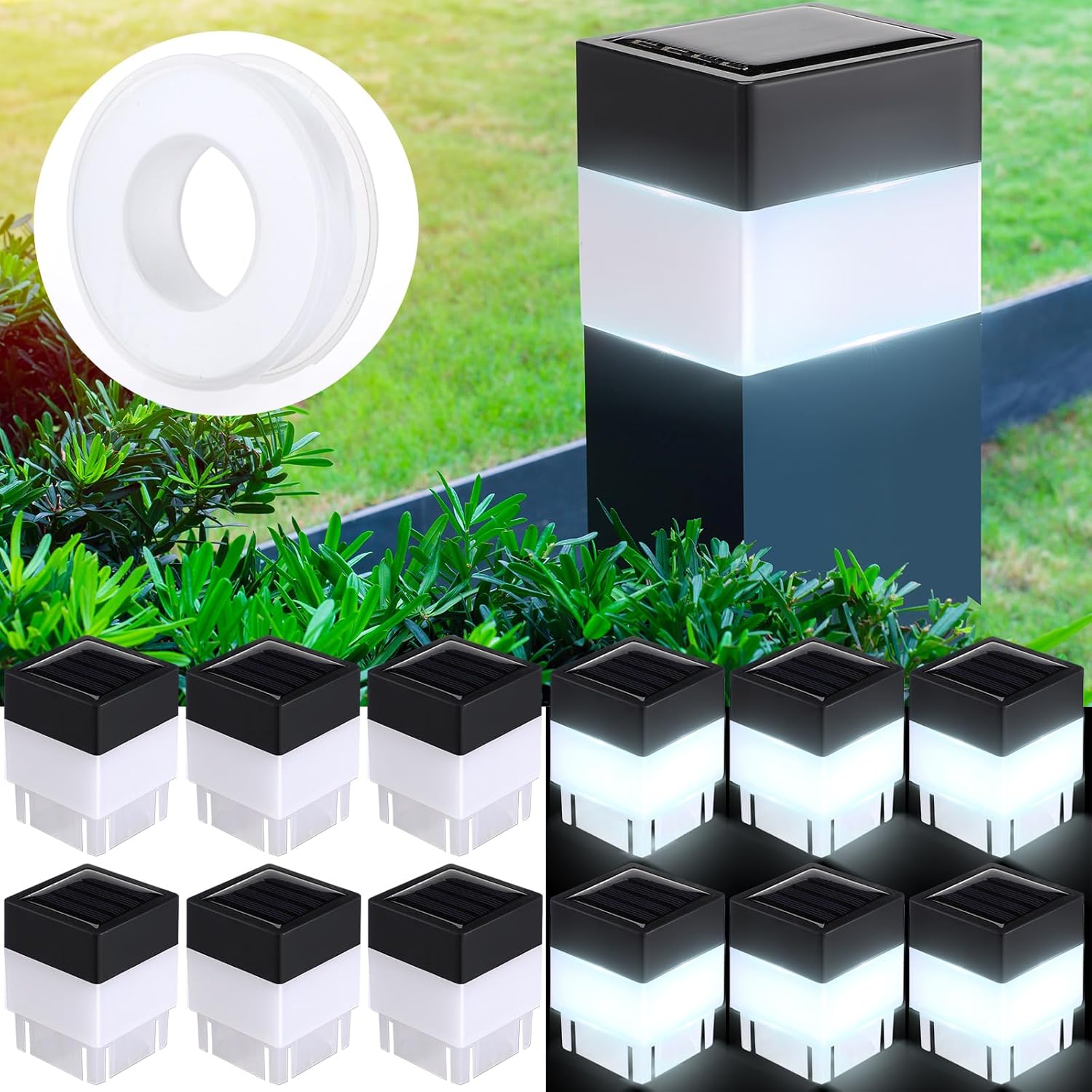Hicarer Paquete de 12 luces solares para tapa de poste de valla de 2 x 2 pulgadas, luces solares para valla para jardín, poste solar, luces de tapa,