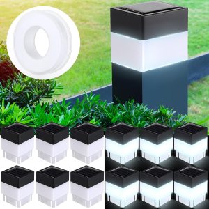 Hicarer Paquete de 12 luces solares para tapa de poste de valla de 2 x 2 pulgadas, luces solares para valla para jardín, poste solar, luces de tapa, Hicarer Paquete de 12 luces solares para tapa de poste de valla de 2 x 2 pulgadas, luces solares para valla para jardín, poste solar, luces de tapa,