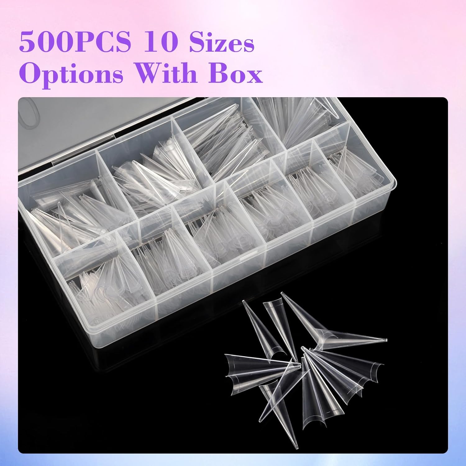 Puntas de uñas transparentes de aguja para uñas acrílicas, puntas de uñas postizas tipo stiletto largas XXL, puntas de uñas acrílicas de forma