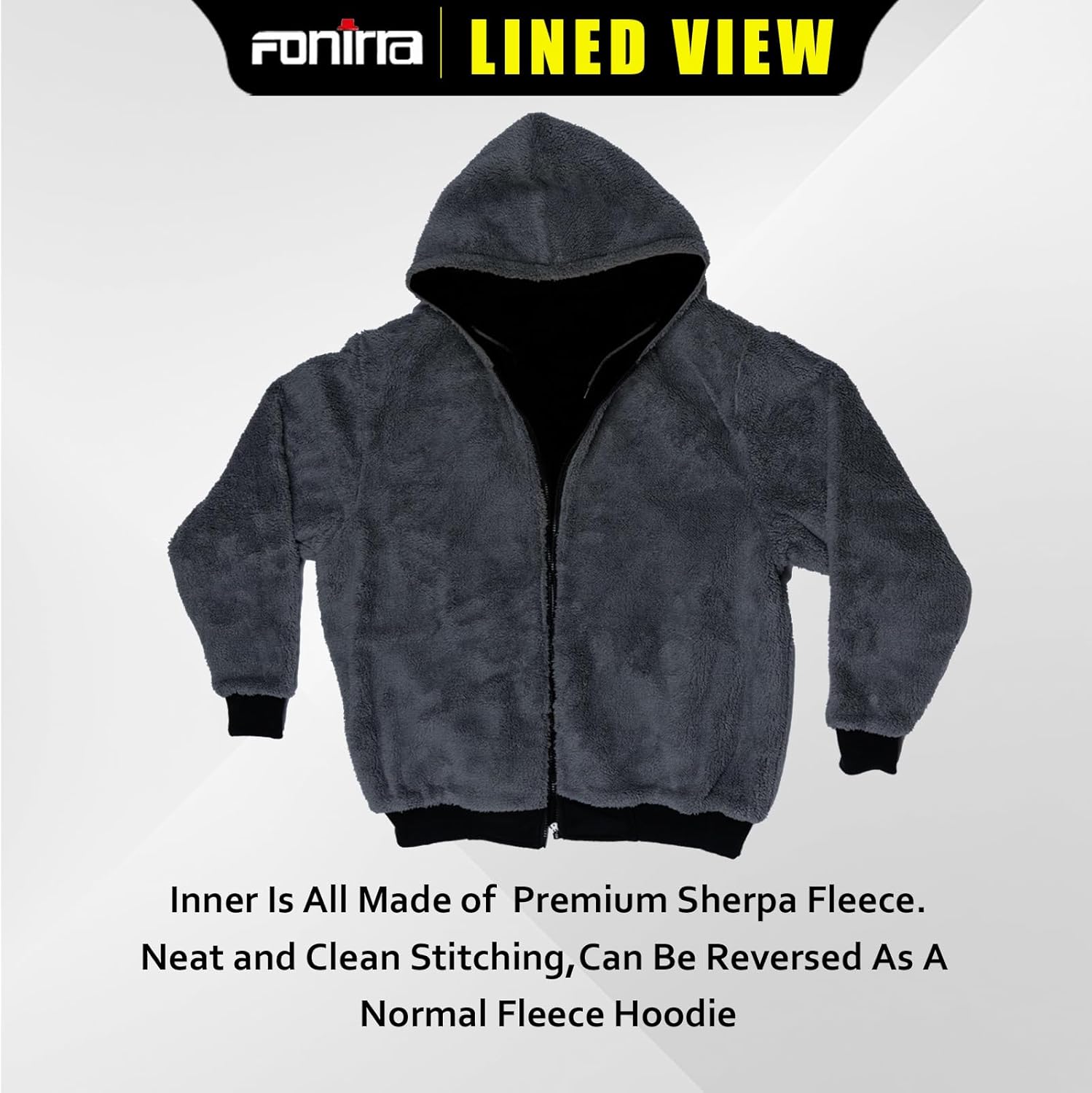 FONIRRA Men’s High Visibility Safety ANSI Class 3 Lined Fleece Hoodie Sweatshirt with Black Bottom Jumper Workwear for Men(Black,2XL)