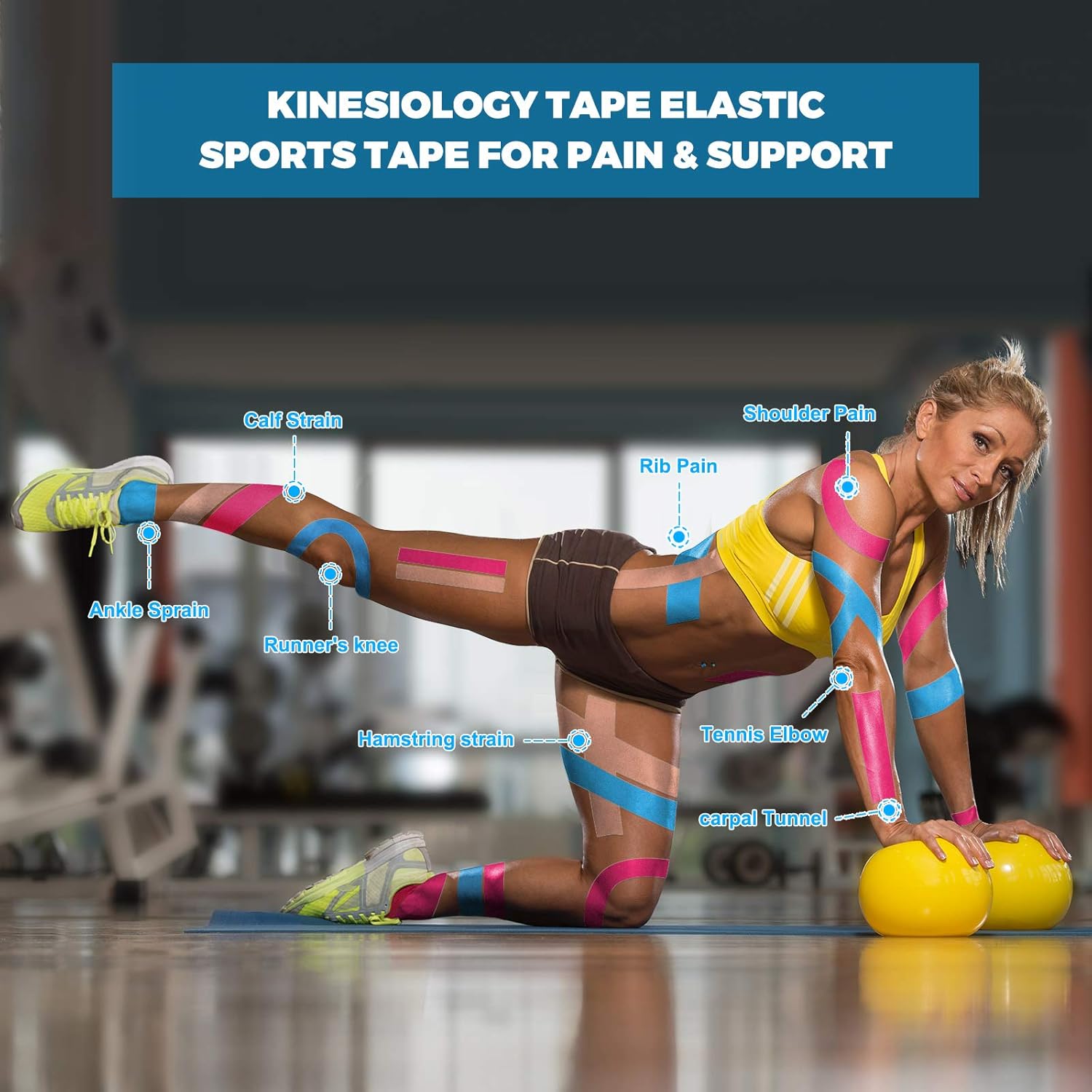 Cinta de kinesiología (4 unidades) Cinta atlética de 16.4 pies resistente al agua cinética sin cortar cinta deportiva para rodillas, tobillos,