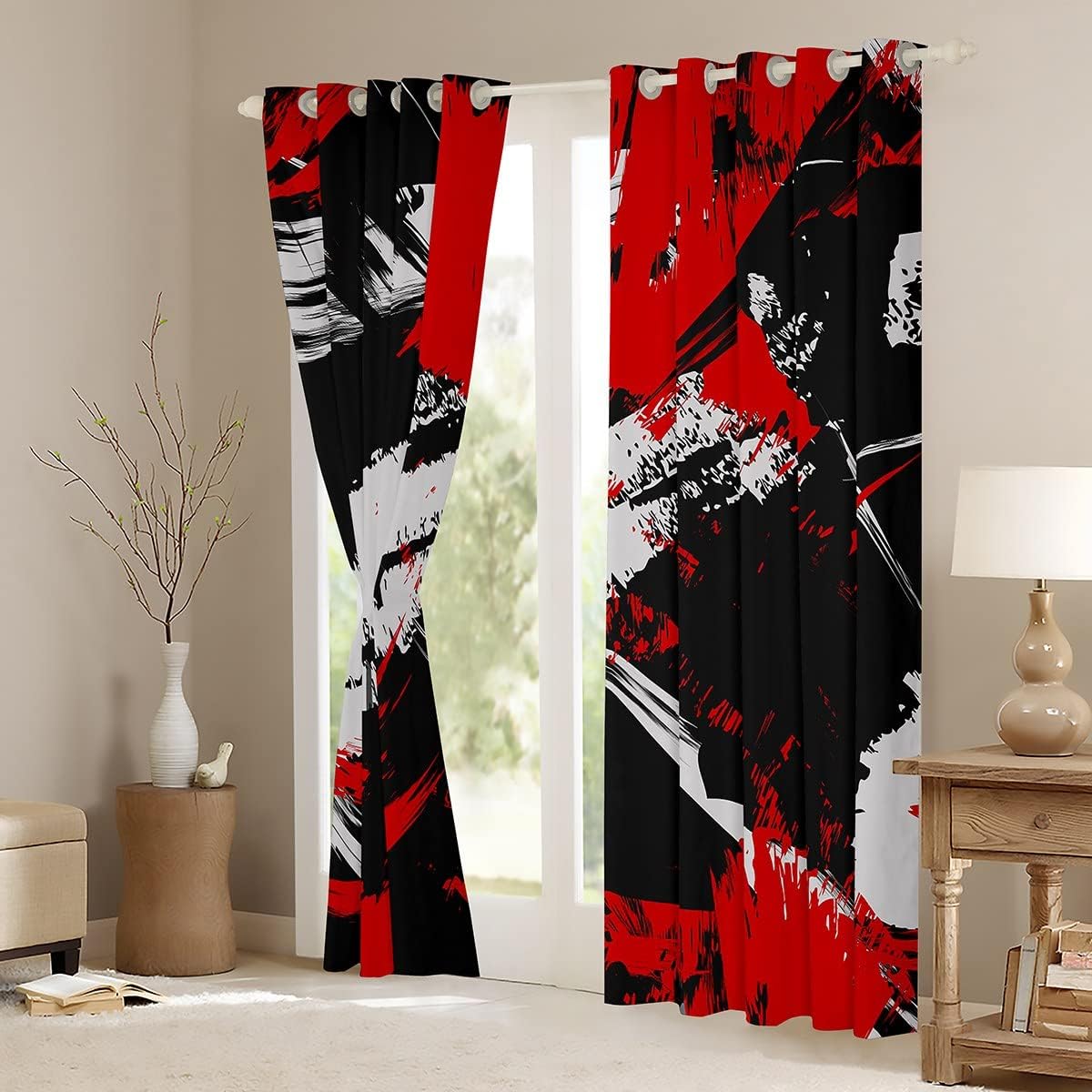 jejeloiu Cortinas geométricas abstractas de oscurecimiento para niños, cortinas geométricas para dormitorio, cortinas opacas modernas, ligeras, arte