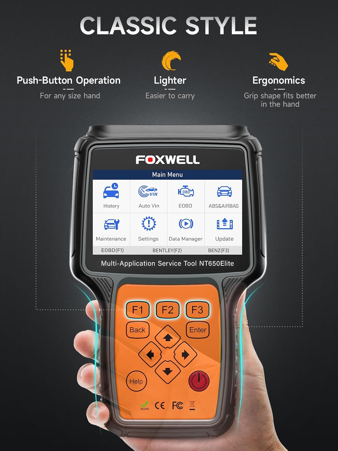 FOXWELL NT650 Elite ABS SRS Bidireccional OBD2 escáner con FOXWELL BT705 12V 24V probador de batería de coche automotriz