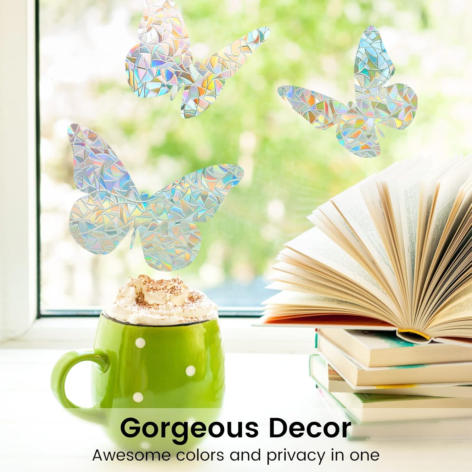 DOWELL Película de privacidad para ventana, película de ventana de arco iris, adhesivo decorativo para ventana, adhesivo estático para ventana,