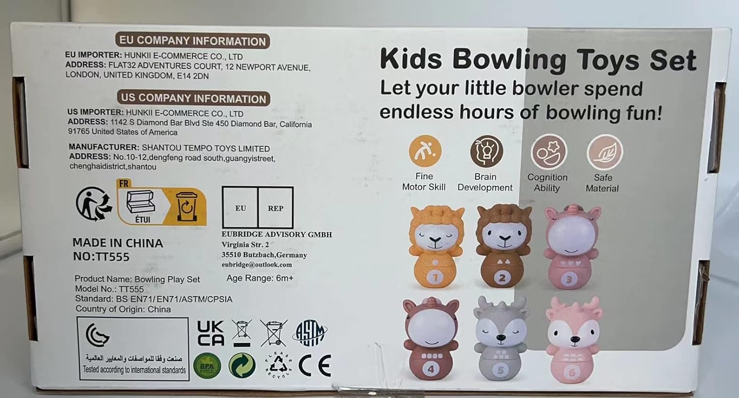 Nueplay 8 Pcs Kids Bowling Toys Set, Matching & Sorting Fine Motor Games, Learning Toys for 1 2 3 Year Old Toddlers, Christmas Birthday Gifts for