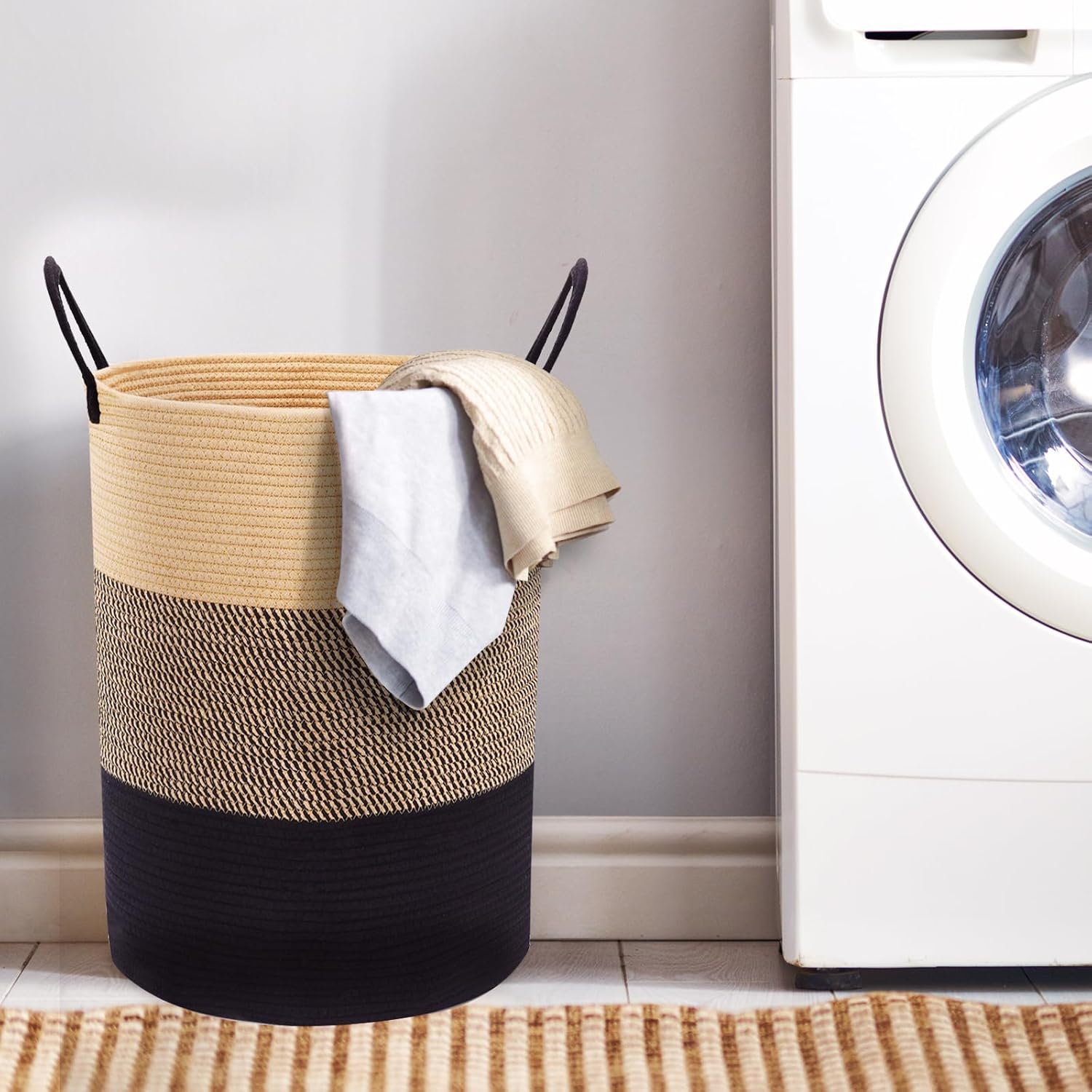 Fixwal Cesta de lavandería, canasta grande alta de algodón tejida con asas para sala de estar, juguetes, toallas, ropa, cuarto del bebé, 72 pulgadas