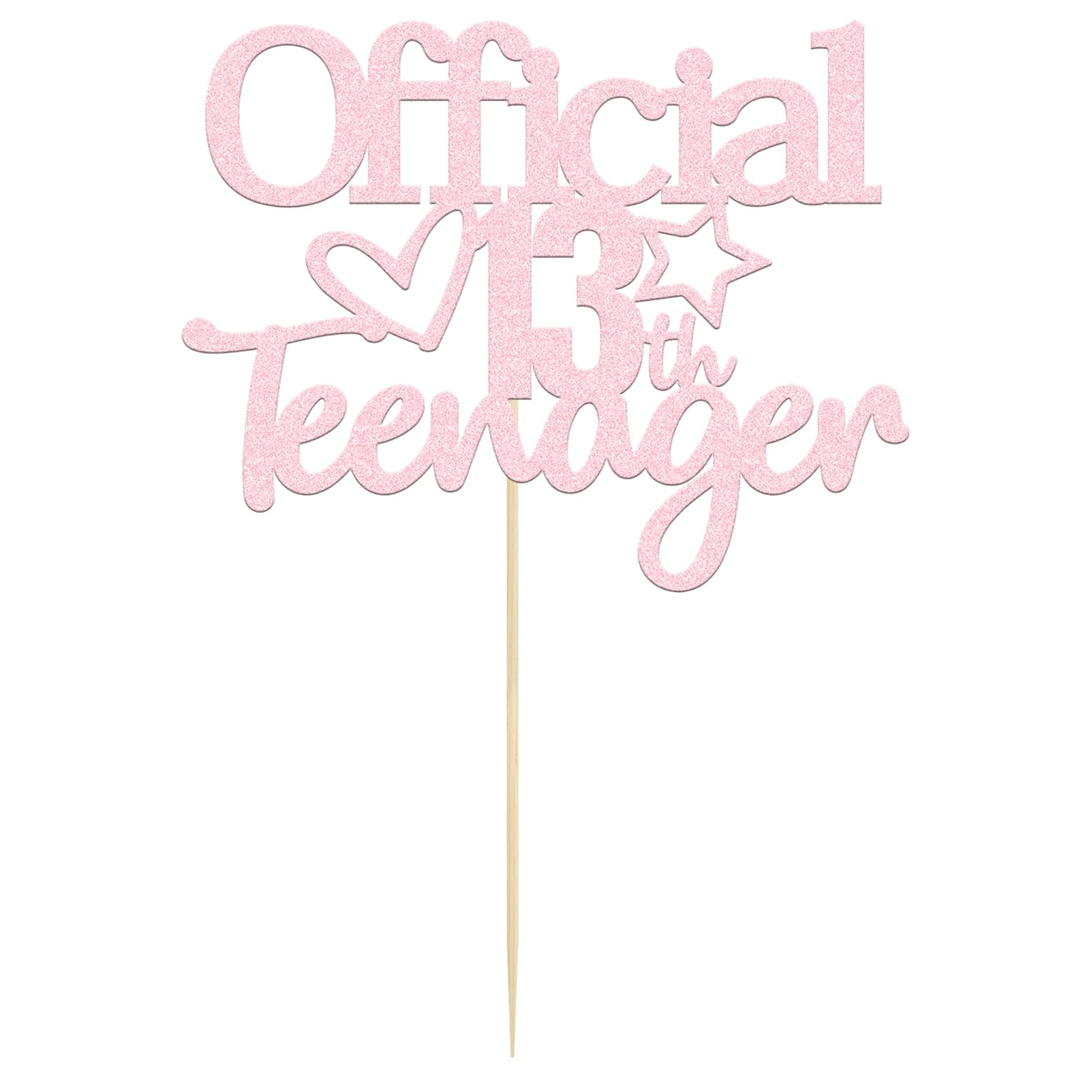 Gyufise Decoración para tartas de 13 años con purpurina rosa claro oficialmente un adolescente, decoración para tartas de cumpleaños de 13 años,