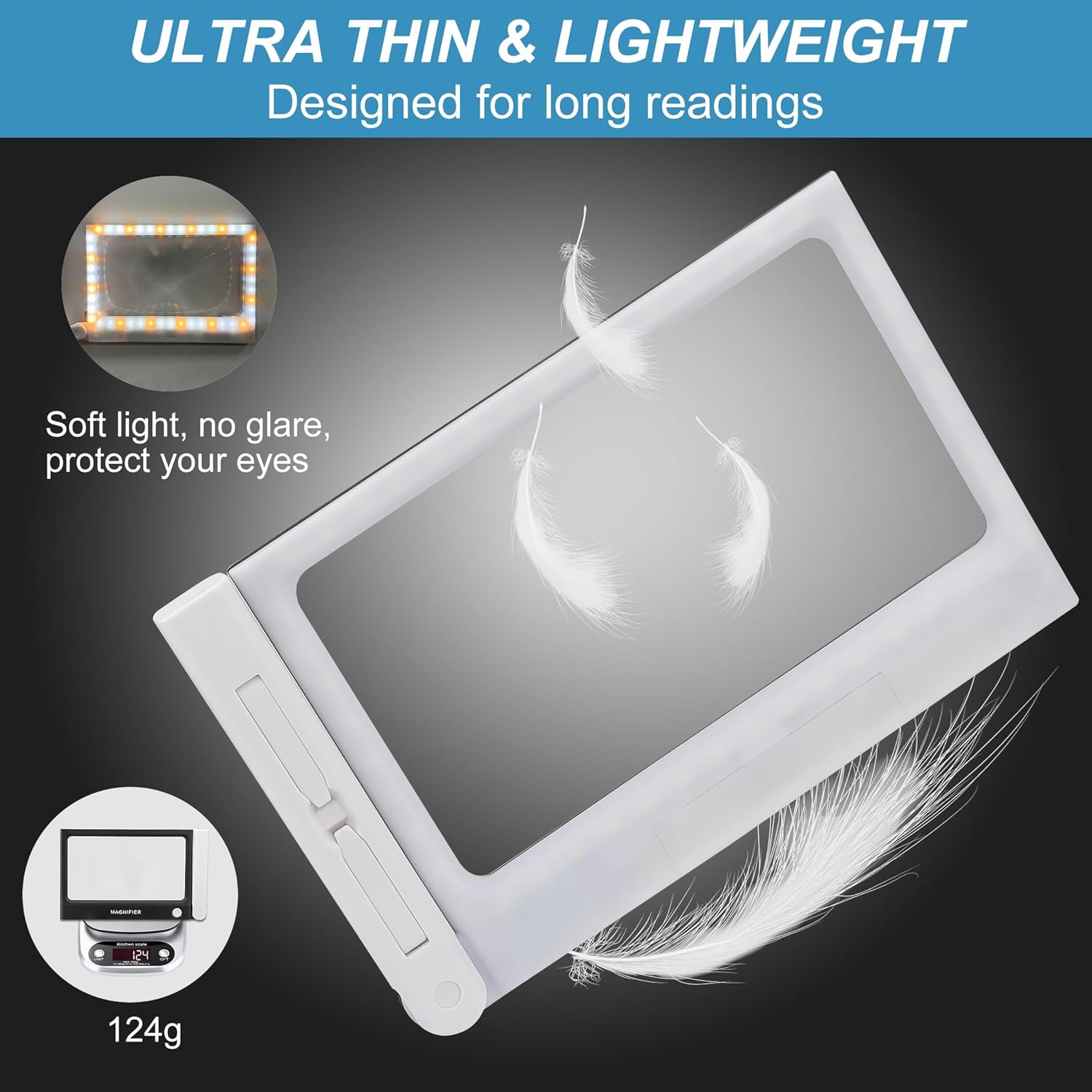 Lupa con luz, plegable de mano 5X grande rectangular iluminado lupa con LED regulable para degeneración macular personas mayores leyendo periódicos,