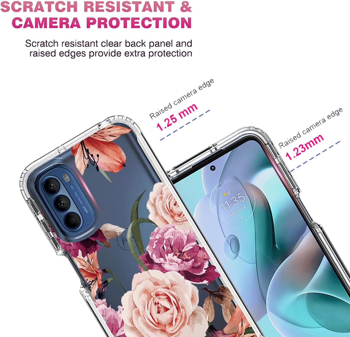 Funda para Moto G31Moto G41 XT2167-1 con protector de pantalla de vidrio templado, cuerpo completo, transparente, flexible, con diseño floral,
