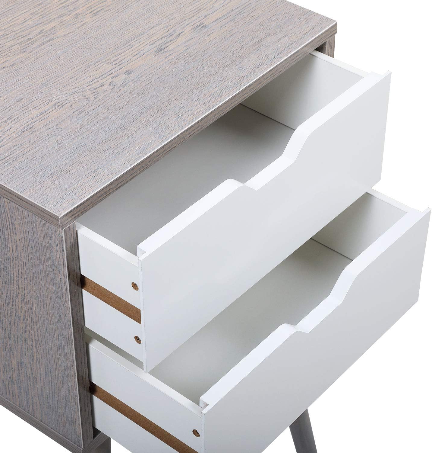 Juego de 2 mesitas de noche con cajón de almacenamiento, patas de madera maciza, mesa auxiliar moderna, mesita de noche, muebles de mediados de