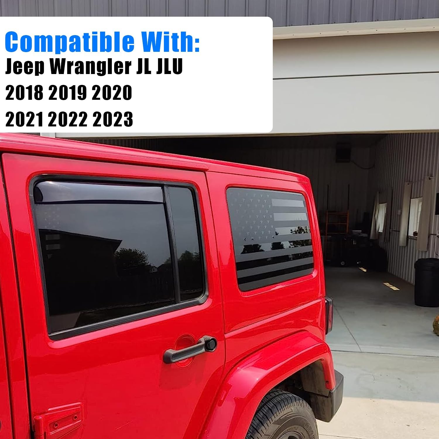 Smeyta Calcomanías para ventana trasera de automóvil, calcomanía de bandera estadounidense para Jeep Wrangler JL JLU 2018-2022 2023, calcomanías de