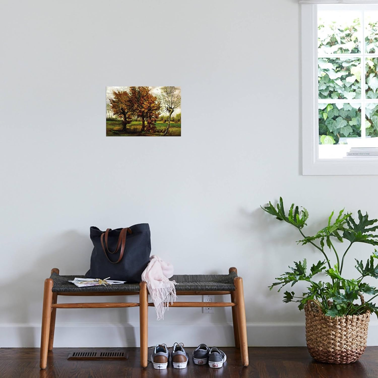 AllPosters Lienzo decorativo para pared, paisaje otoñal con cuatro árboles de Vincent van Gogh, 18 x 12 pulgadas