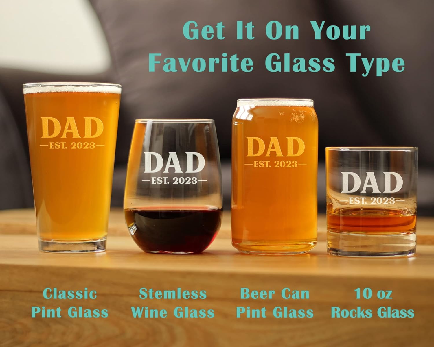 Dad Est 2023 – New Father Beer Can Pint Glass Gift for First Time Parents – Bold 16 Oz Glasses