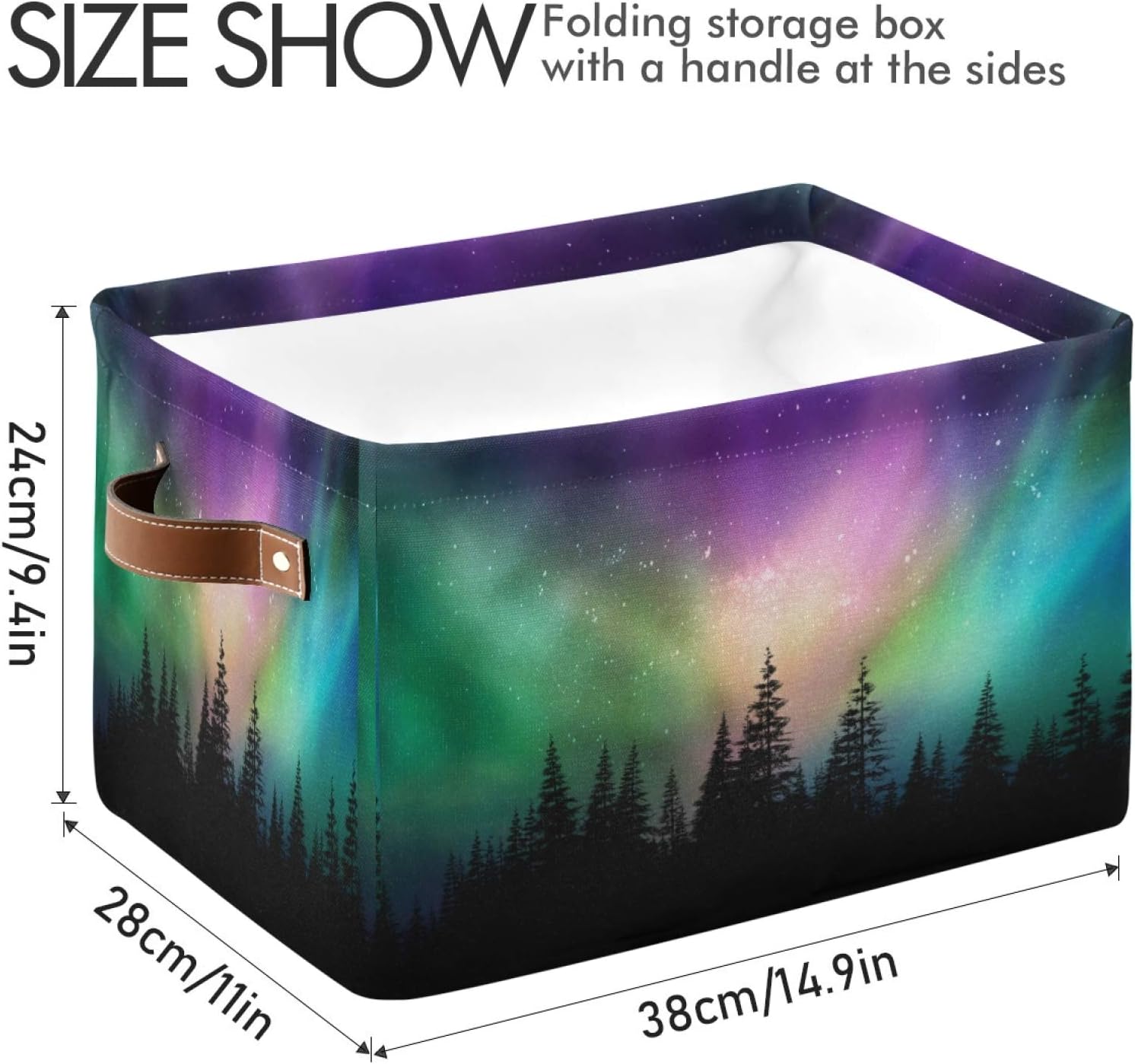 Cesta de almacenamiento de aurora de luz del norte, caja de almacenamiento de lona duradera, plegable, cesta organizadora de juguetes con asas para