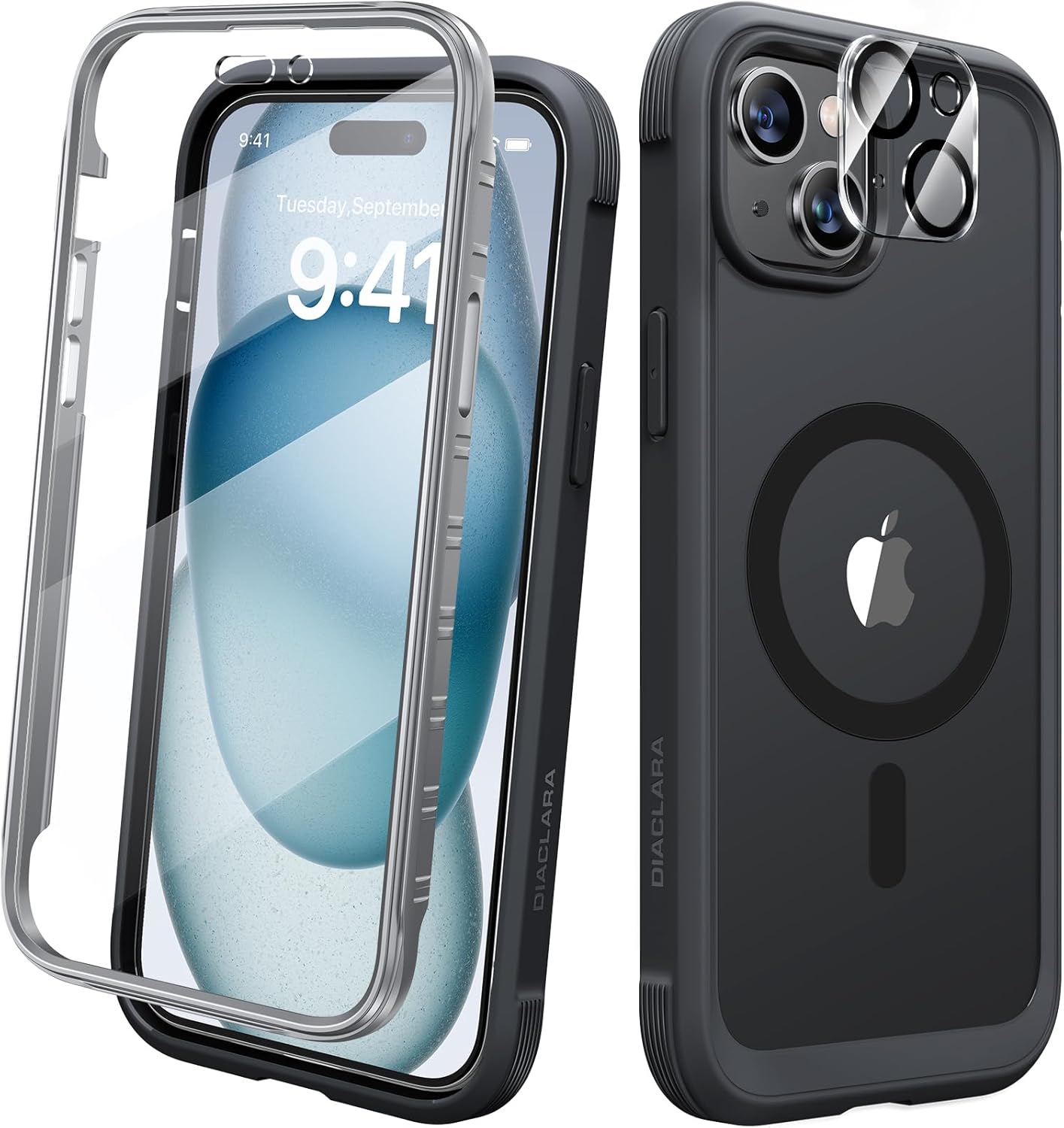 Diaclara Funda diseñada para iPhone 15 Plus de 6.7 pulgadas, compatible con MagSafe, funda magnética resistente de cuerpo completo con protector de