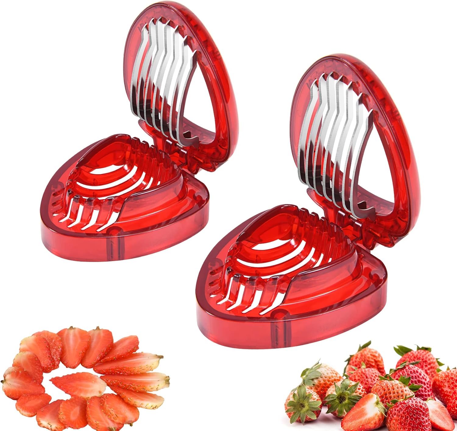 2 piezas de fresas, cortador de frutas, cortador de huevos de frutas para niños, utensilios de cocina, herramienta cortadora de fresas vegetarianas