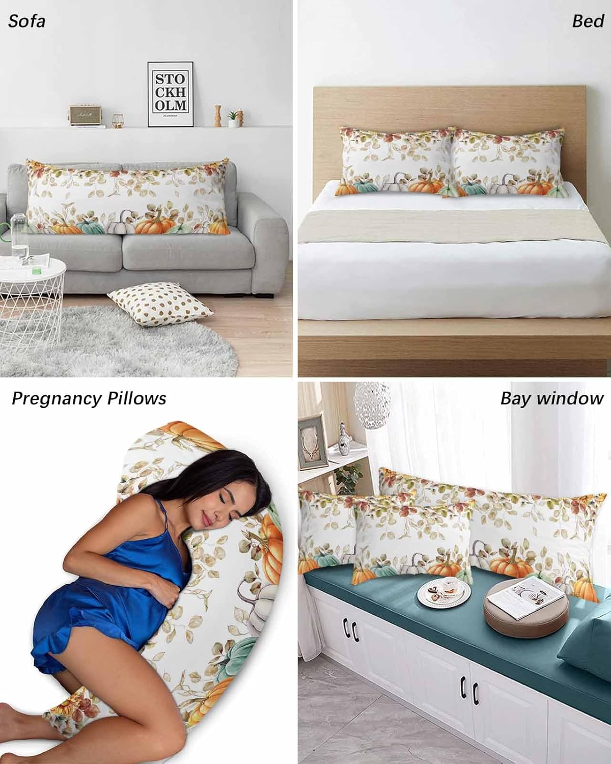 Fundas de almohada de otoño de Acción de Gracias, tamaño King, fundas de almohada suaves decorativas para sofá de cuerpo largo con cierre de sobre,