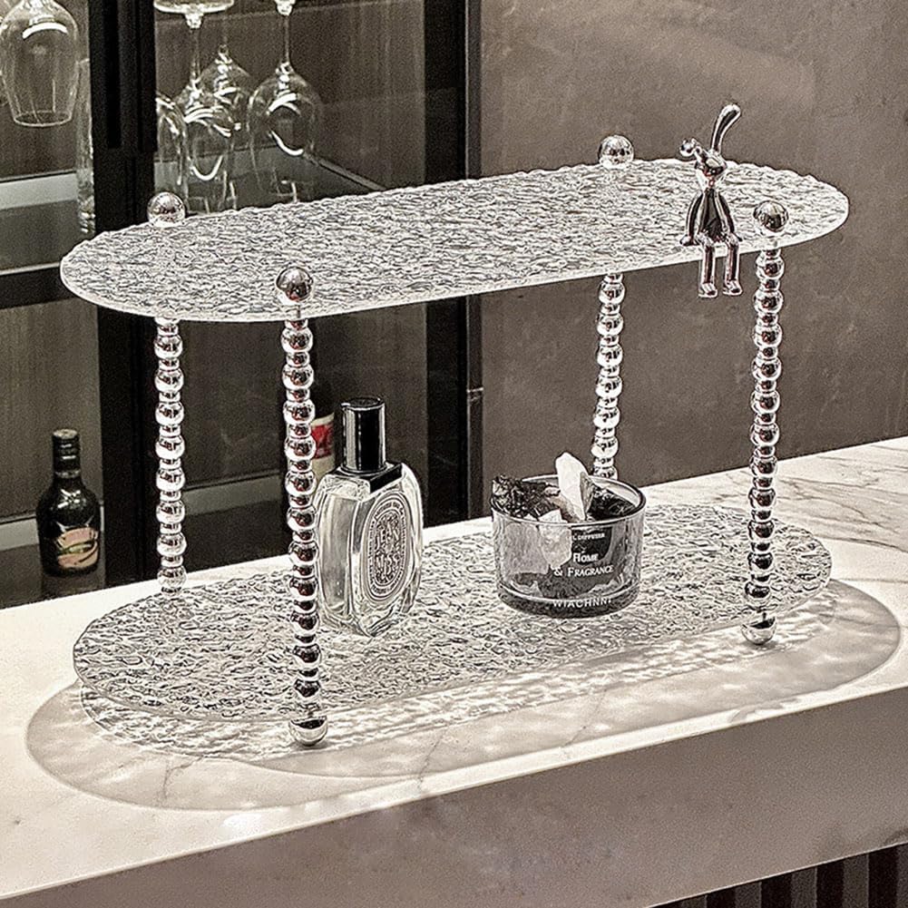 Soporte de escritorio de 2 niveles, organizador de encimera de baño, bandeja acrílica con textura de piedra translúcida para especias,