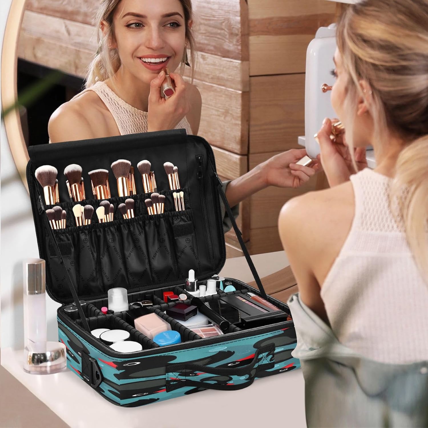 Duck Turquoise makeup bag travel cosmetic case make up travel bag toiletry bag with compartments portable makeup bag opens flat bolso de maquillaje