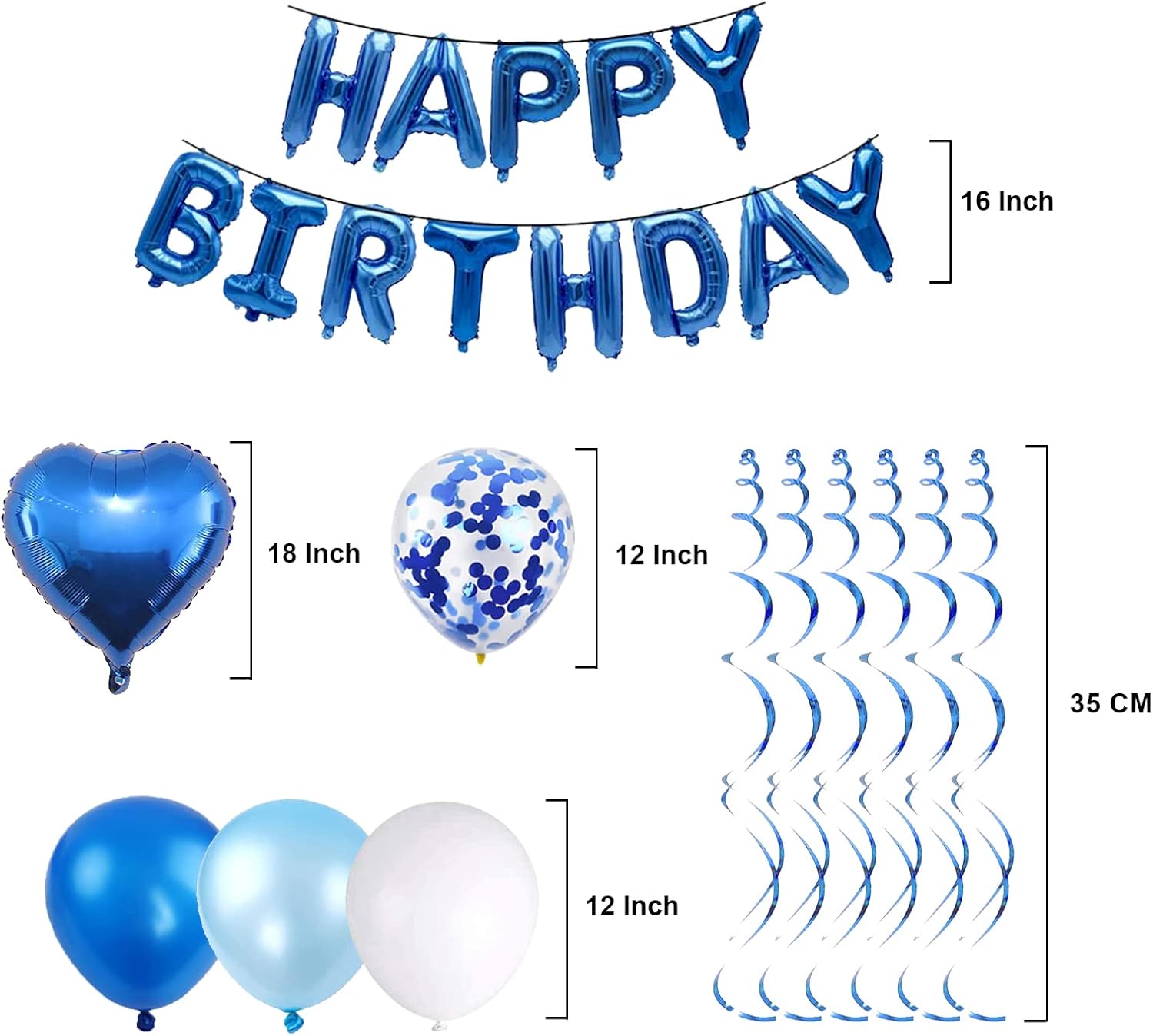 BRT Bearingshui Decoraciones de cumpleaños azules, decoración de globos de feliz cumpleaños, decoraciones de fiesta azul para 1, 13, 16, 21, 30, 40,