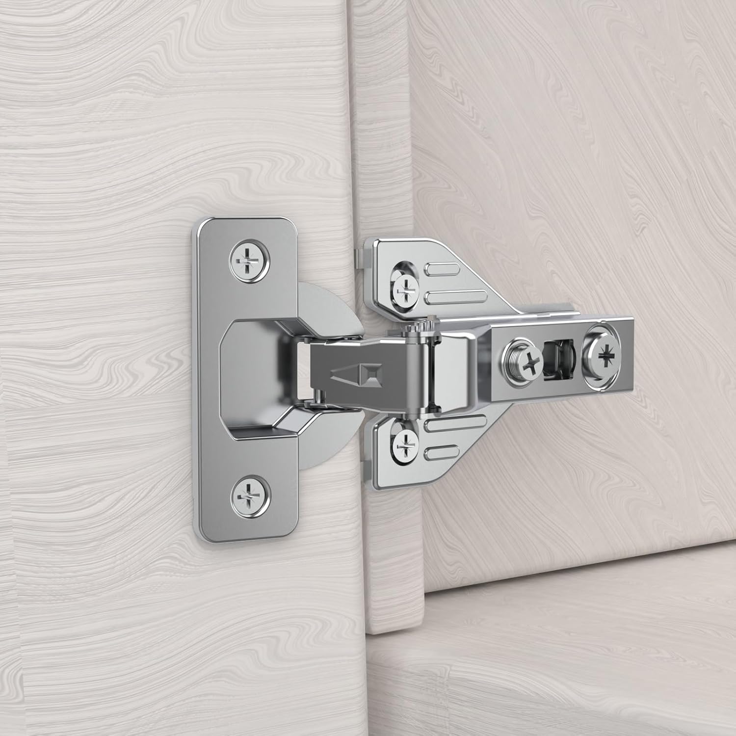 Chibery Paquete de 50 bisagras ocultas de cierre suave, hueco de puerta pequeña, placa de clip, puerta de marco facial, bisagra 3D oculta de níquel