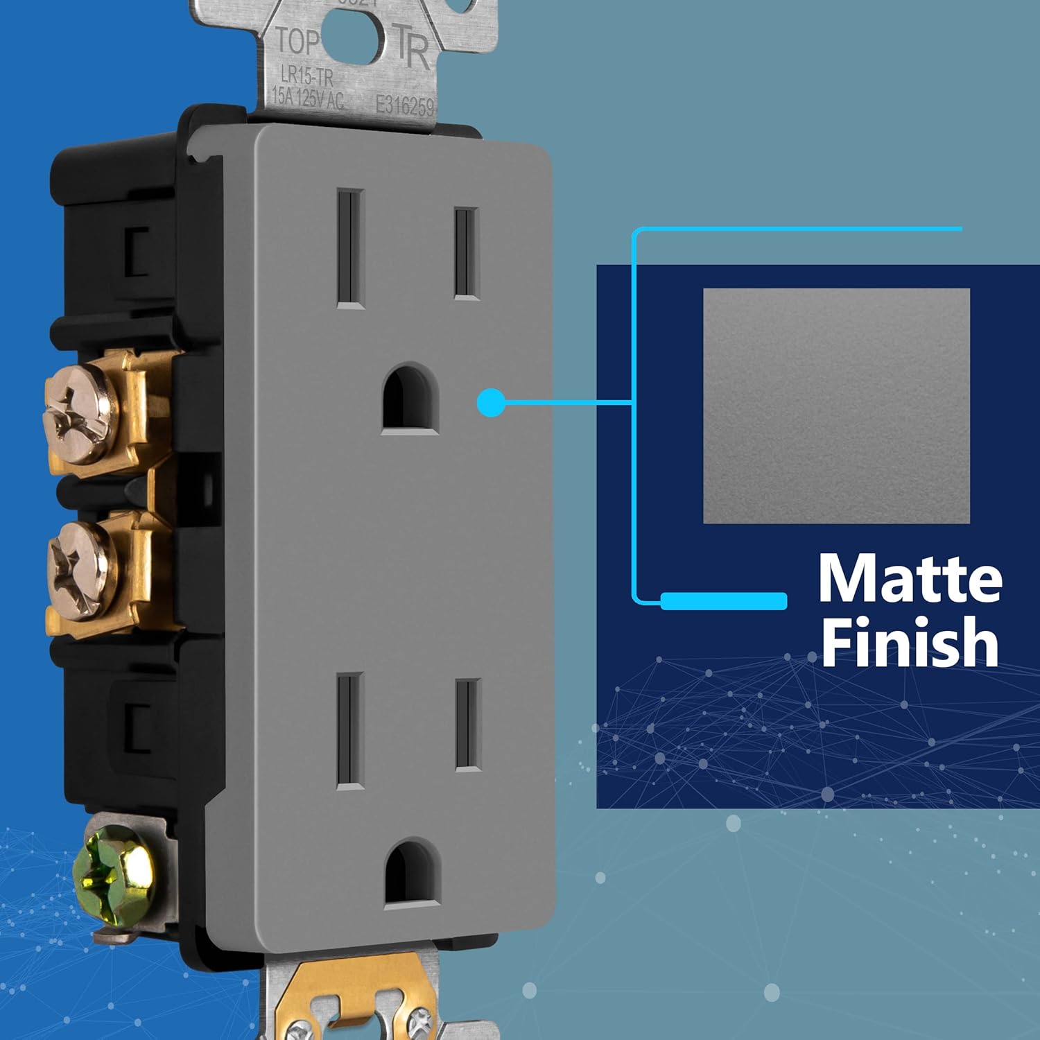 LIDER Receptáculo decorativo de acabado mate con cubierta facial intercambiable, salida de pared segura para niños, resistente a manipulaciones,