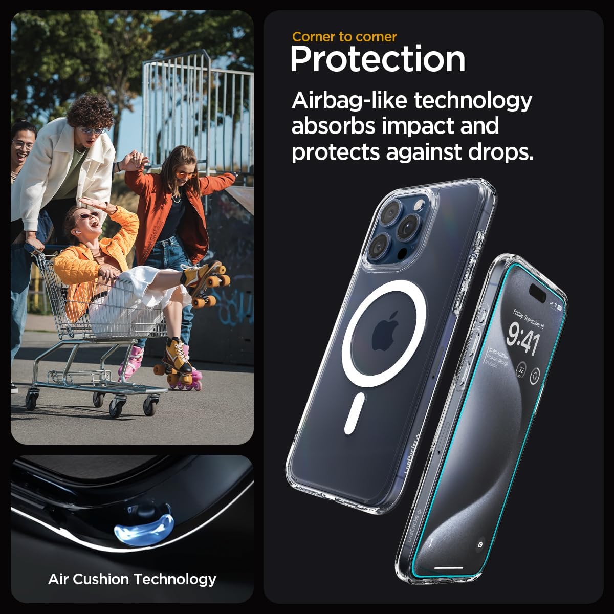 Spigen MagFit – Funda magnética ultra híbrida diseñada para iPhone 15 Pro Max, protector de pantalla de vidrio EZ Fit, antiamarilleo, protección de