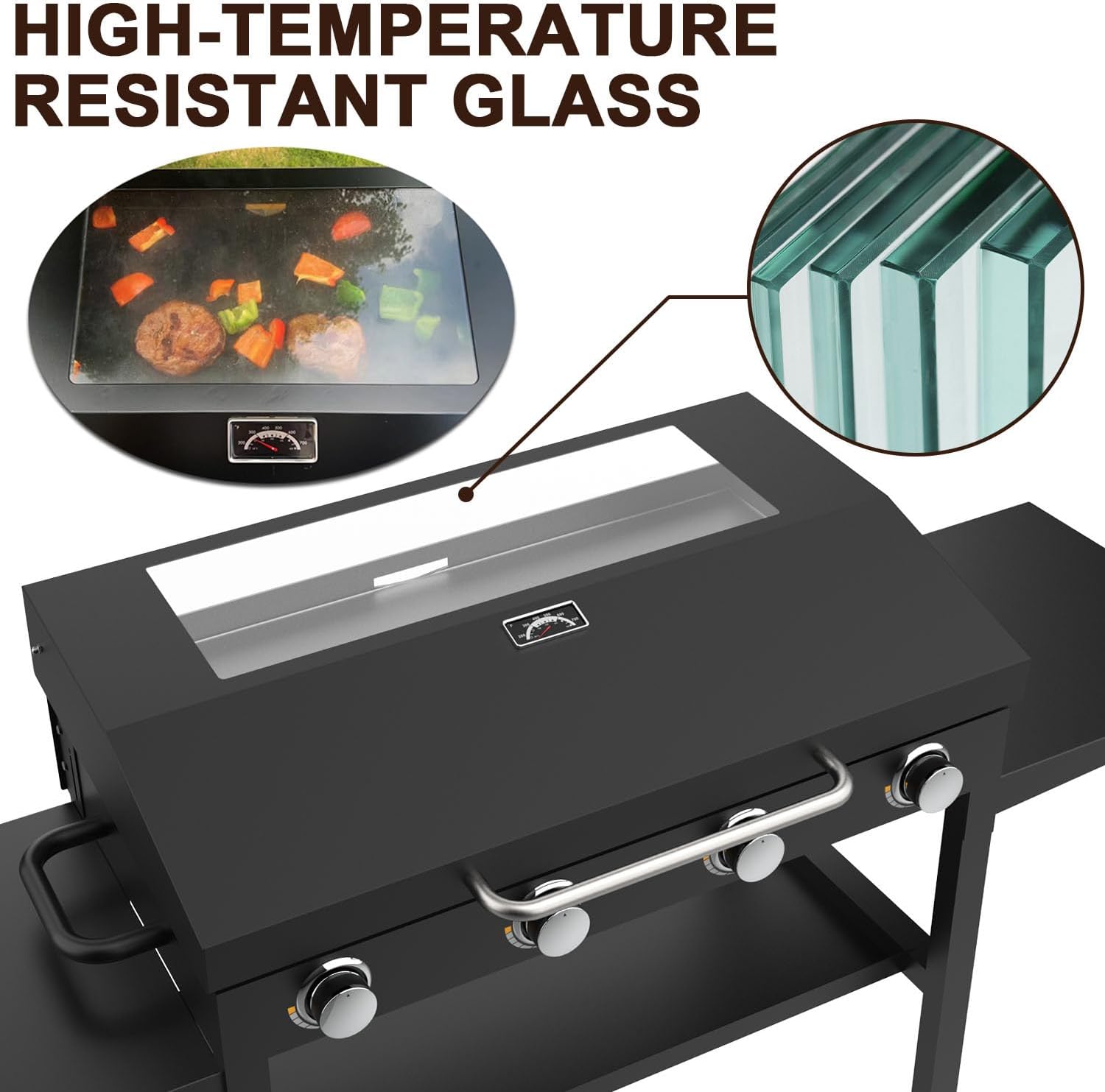 BMMXBI Tapa de parrilla con bisagras de vidrio de 36 pulgadas para plancha Blackstone de 36 pulgadas, tapa con bisagras para parrilla Blackstone de