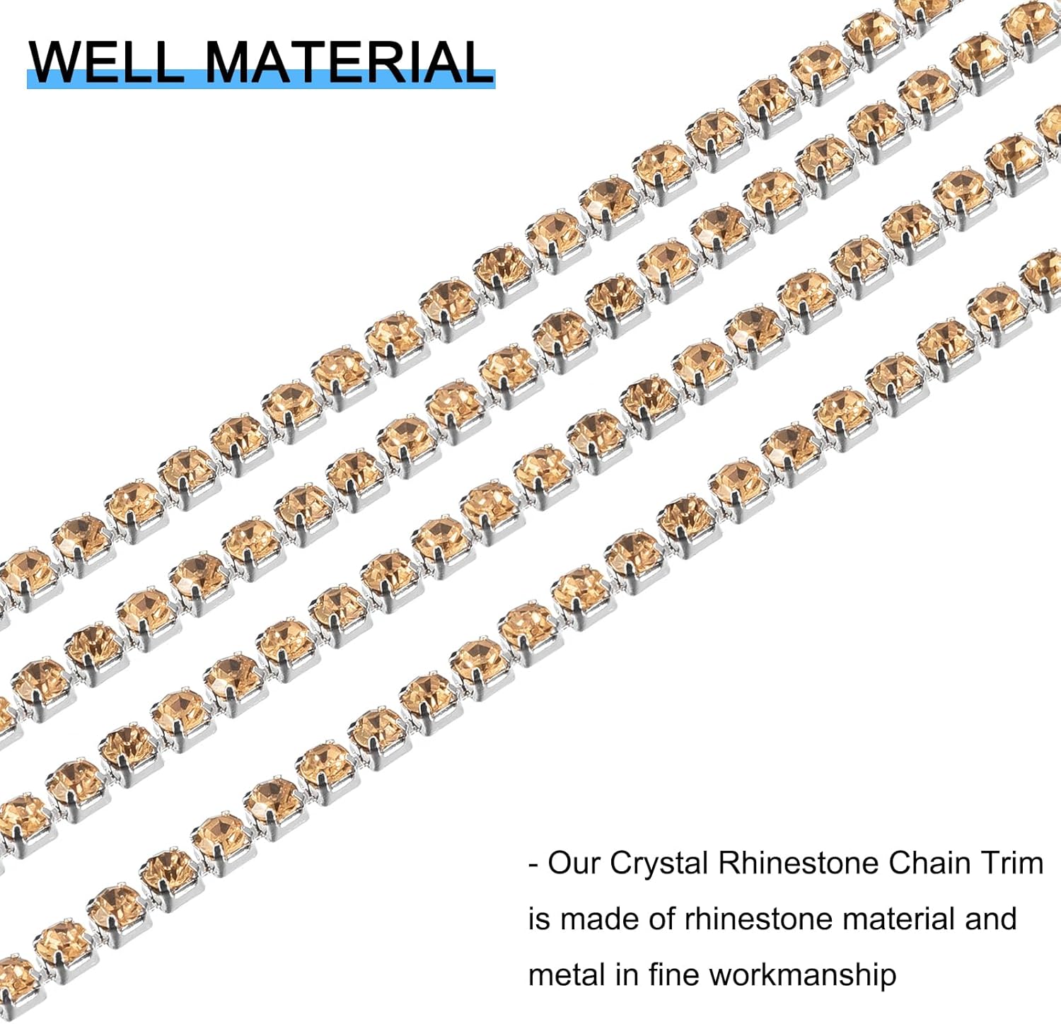 uxcell Cadena de diamantes de imitación de cristal de 11 yardas, 0.079 pulgadas (0.079 in) para coser y cerrar la cadena para manualidades, joyas,
