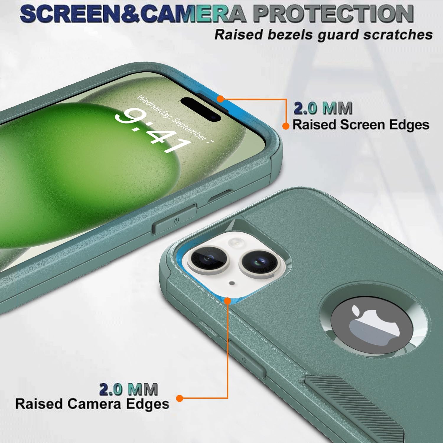 Guirble Funda para iPhone 15, 2 protectores de pantalla de vidrio templado, a prueba de caídas de 10 pies, antideslizante, a prueba de golpes, funda