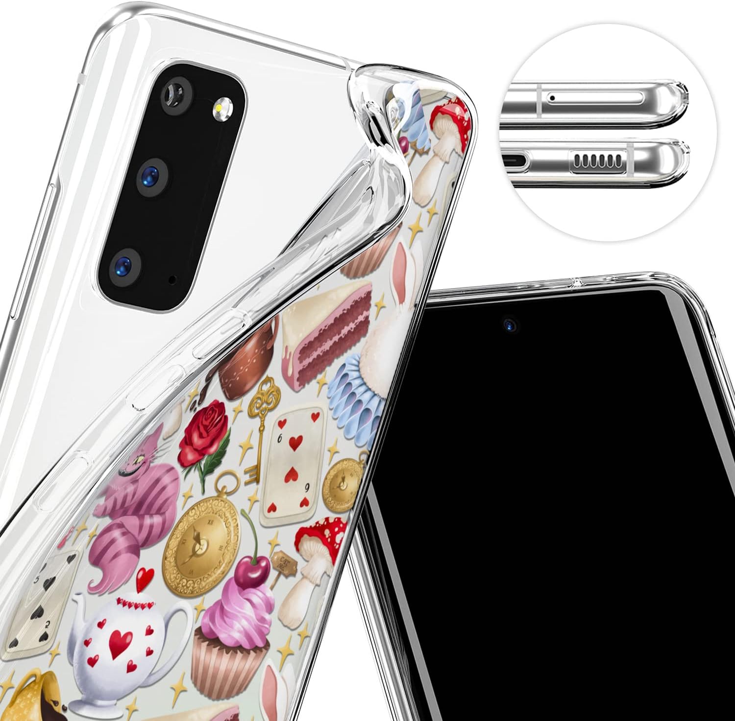 Cavka Funda de teléfono compatible con Samsung Galaxy A73 A72 5G A71 A70 A52 A42 A32 A20s A11 A02 lindo diseño delgado Alicia en el país de las