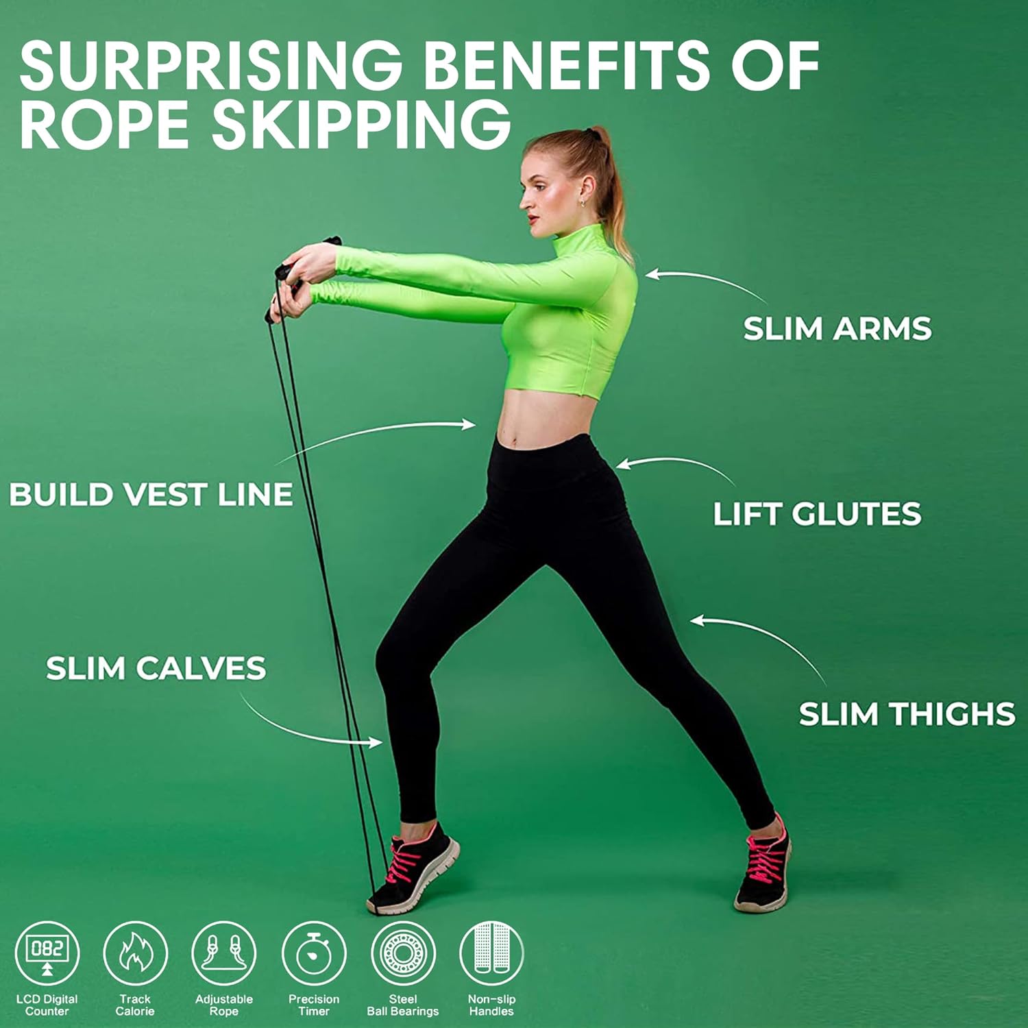 Cuerda de saltar con cuerda de salto digital para ejercicio de fitness en casa