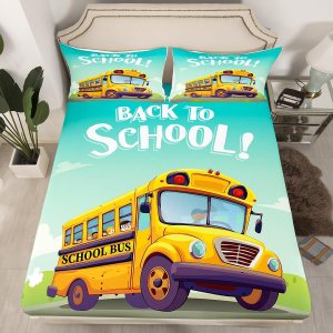 Erosebridal Juego de cama de autobús escolar, sábana bajera con estampado de auto amarillo, sábanas de vehículos escolares de dibujos animados, Erosebridal Juego de cama de autobús escolar, sábana bajera con estampado de auto amarillo, sábanas de vehículos escolares de dibujos animados,