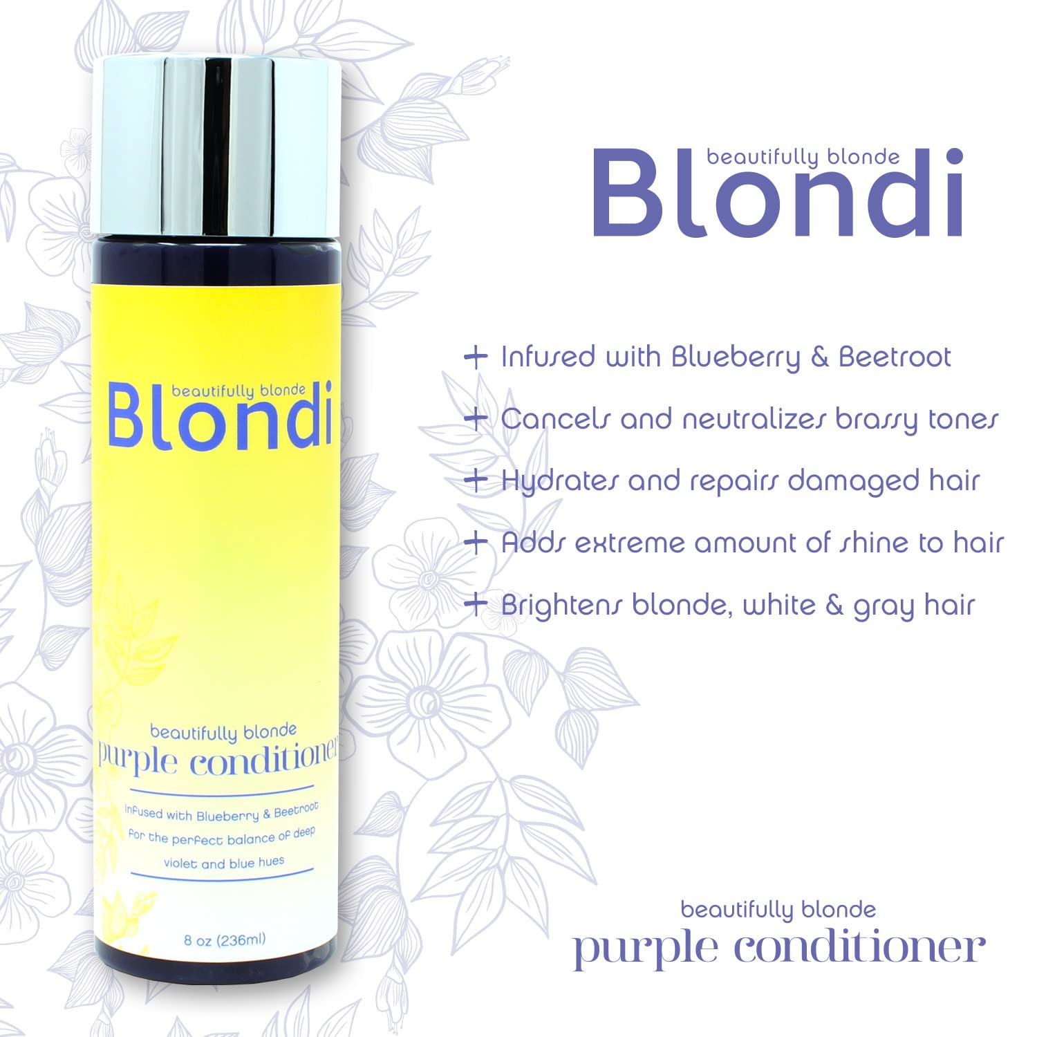 Blondi Acondicionador bellamente rubio morado, vegano, sin parabenos, sin sulfatos, sin sal, sin crueldad animal, acondicionador tonificante para