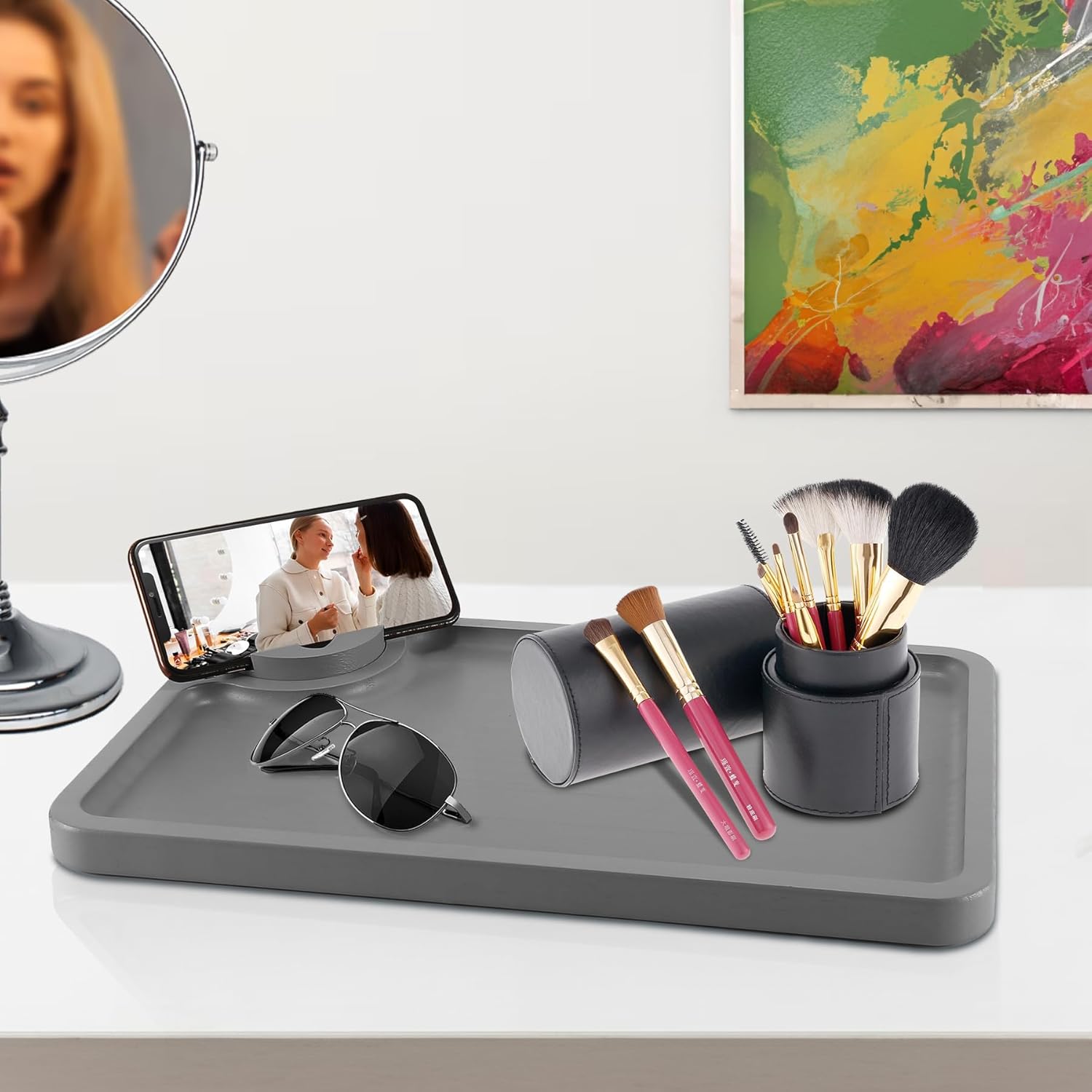 Bandeja de bambú para servir, soporte giratorio de 360, bandeja de mesa de café para comer y almacenar el trabajo, decoración para la encimera de la