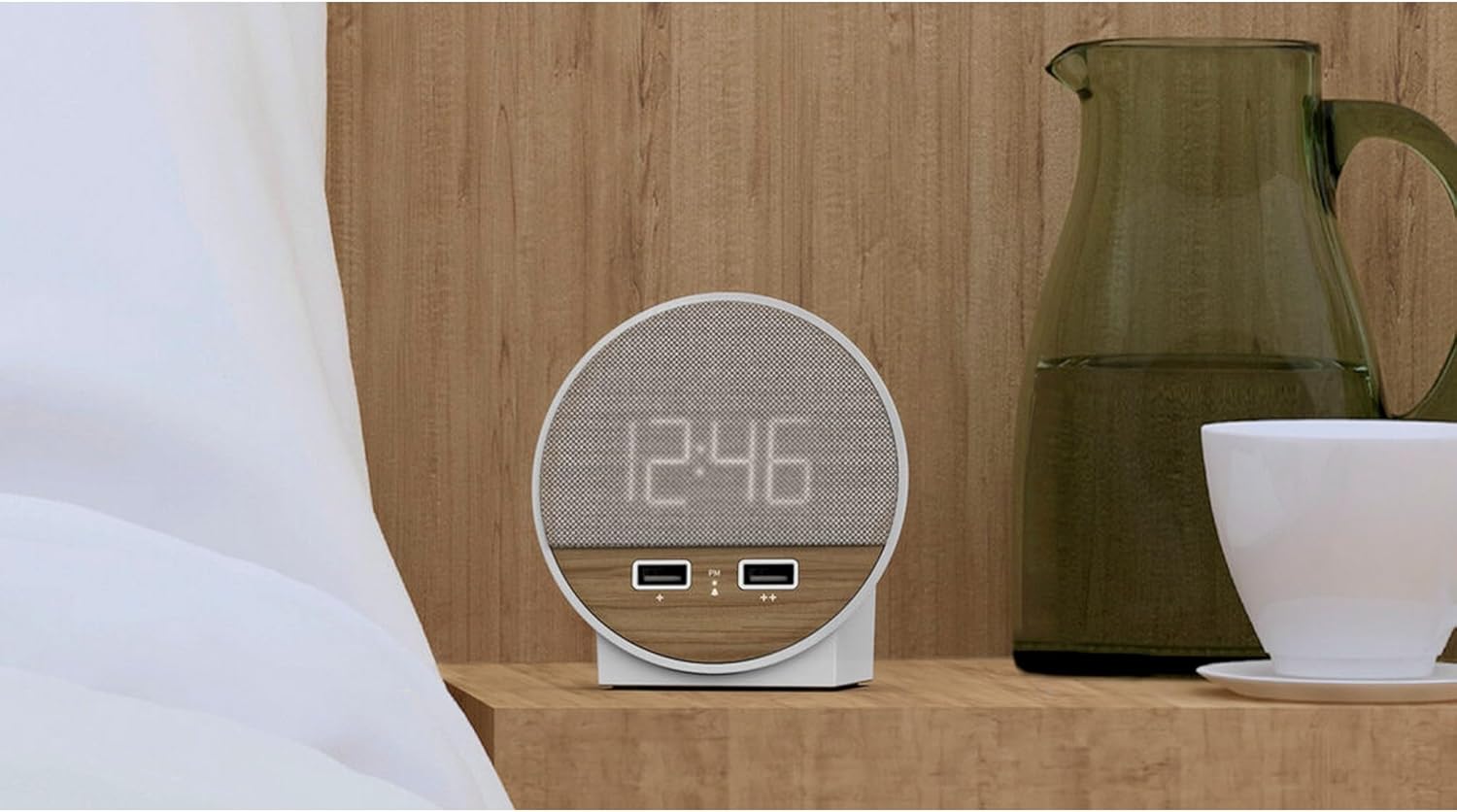 Nonstop NSO2-WFL USB-C Reloj despertador para hotel, WalnutWeave