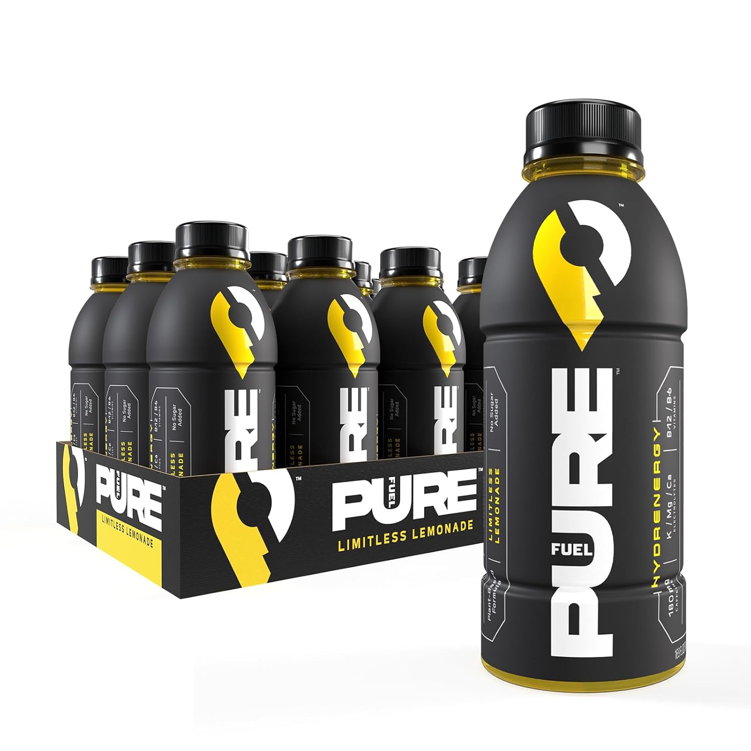 Pure Fuel Hydrenergy Limitless Lemonade – Sabor a limonada a base de plantas, electrolitos, vitaminas B, sin azúcar añadido, bebidas de rendimiento