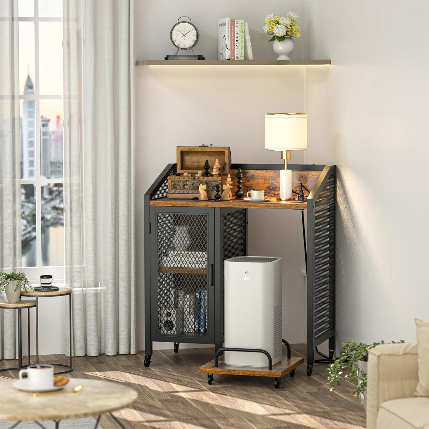 LOWOSA Soportes de impresora para el hogar de 3 niveles con almacenamiento, archivador rodante con estación de carga, mesa de impresora, mesa