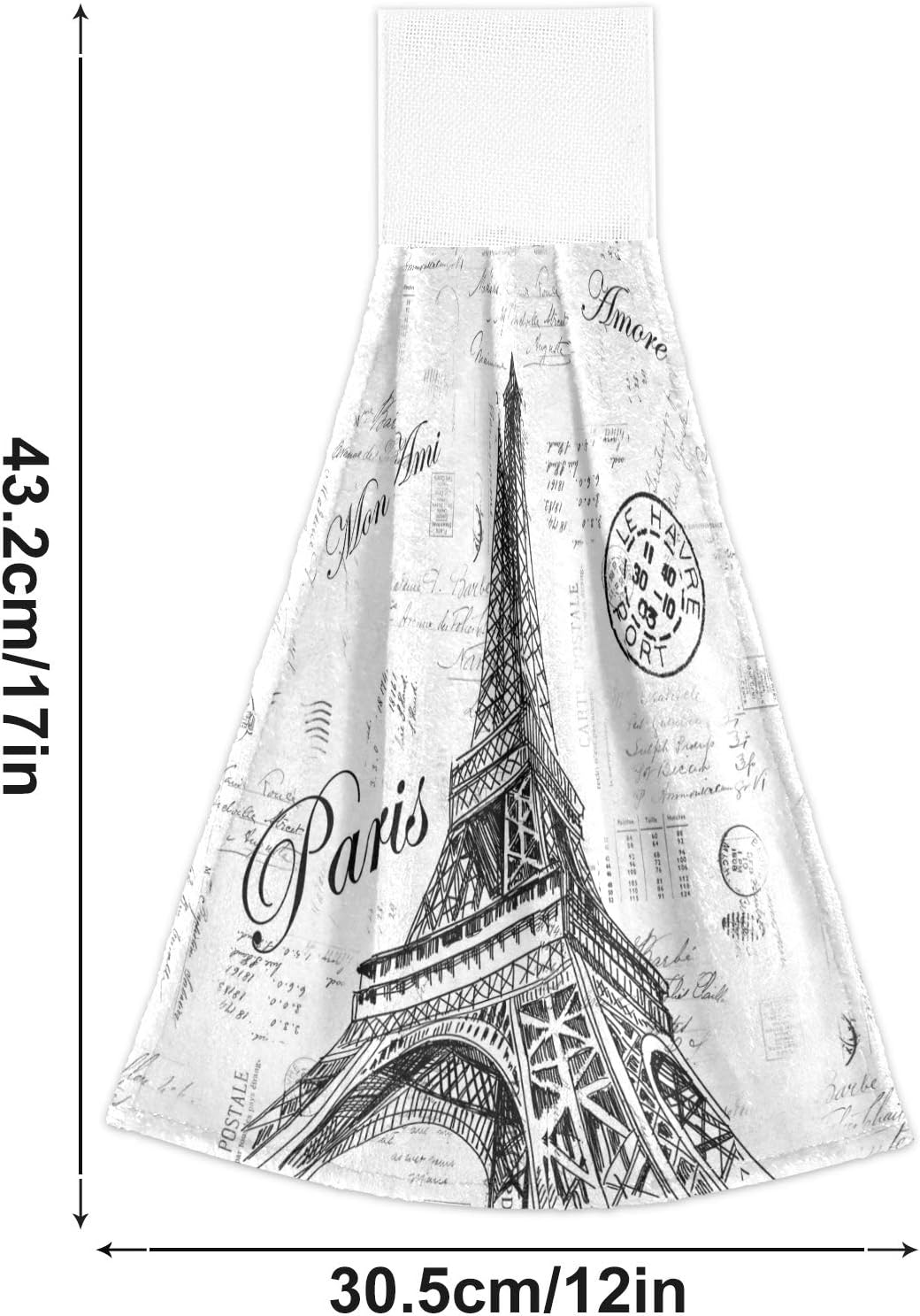 Nander Paris – Juego de 2 toallas absorbentes de algodón para cocina, diseño de torre Eiffel, para baño, lavandería, toalla para colgar, lavable a
