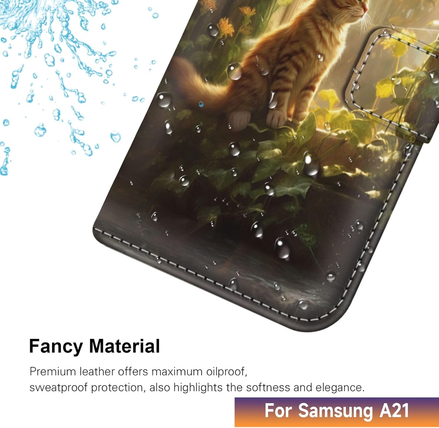 DAFEI Funda tipo cartera para Samsung Galaxy A21 con estampado de gato-aa211 de piel sintética con tapa para tarjetas de crédito y tarjetas de