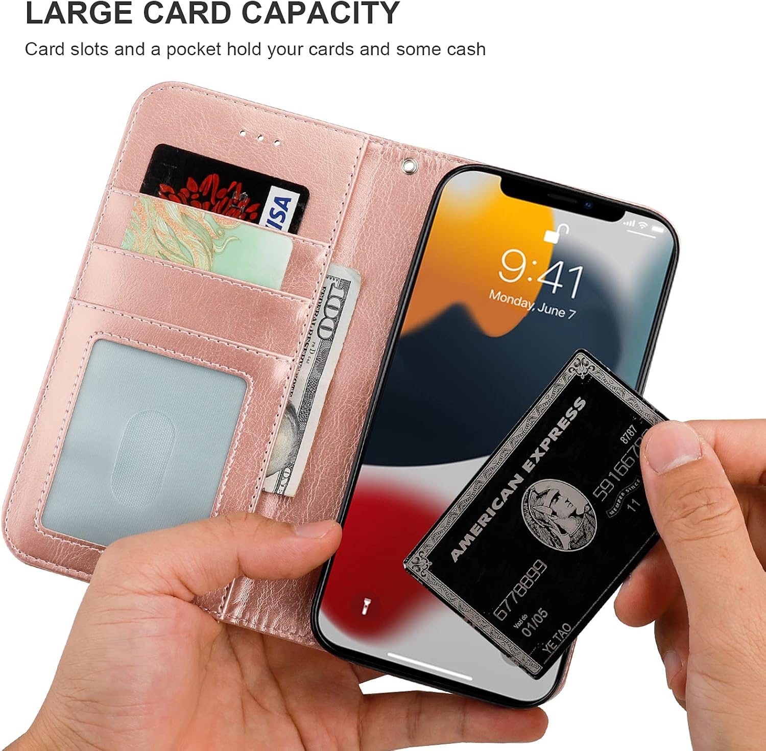 Bocasal Funda tipo cartera desmontable para iPhone 13 con bloqueo RFID, ranuras para tarjetas, soporte de piel sintética de alta calidad, soporte