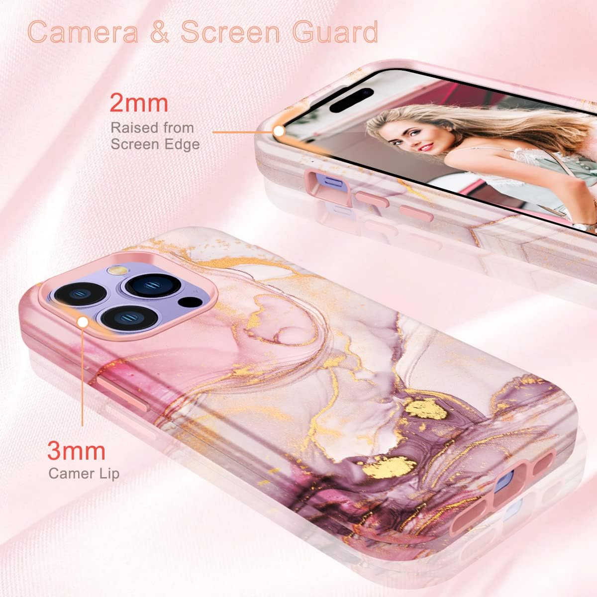 Funda para iPhone 14 Pro Max, patrones de mármol 3 en 1, policarbonato duro, TPU suave, parachoques de grado militar, cuerpo completo, a prueba de