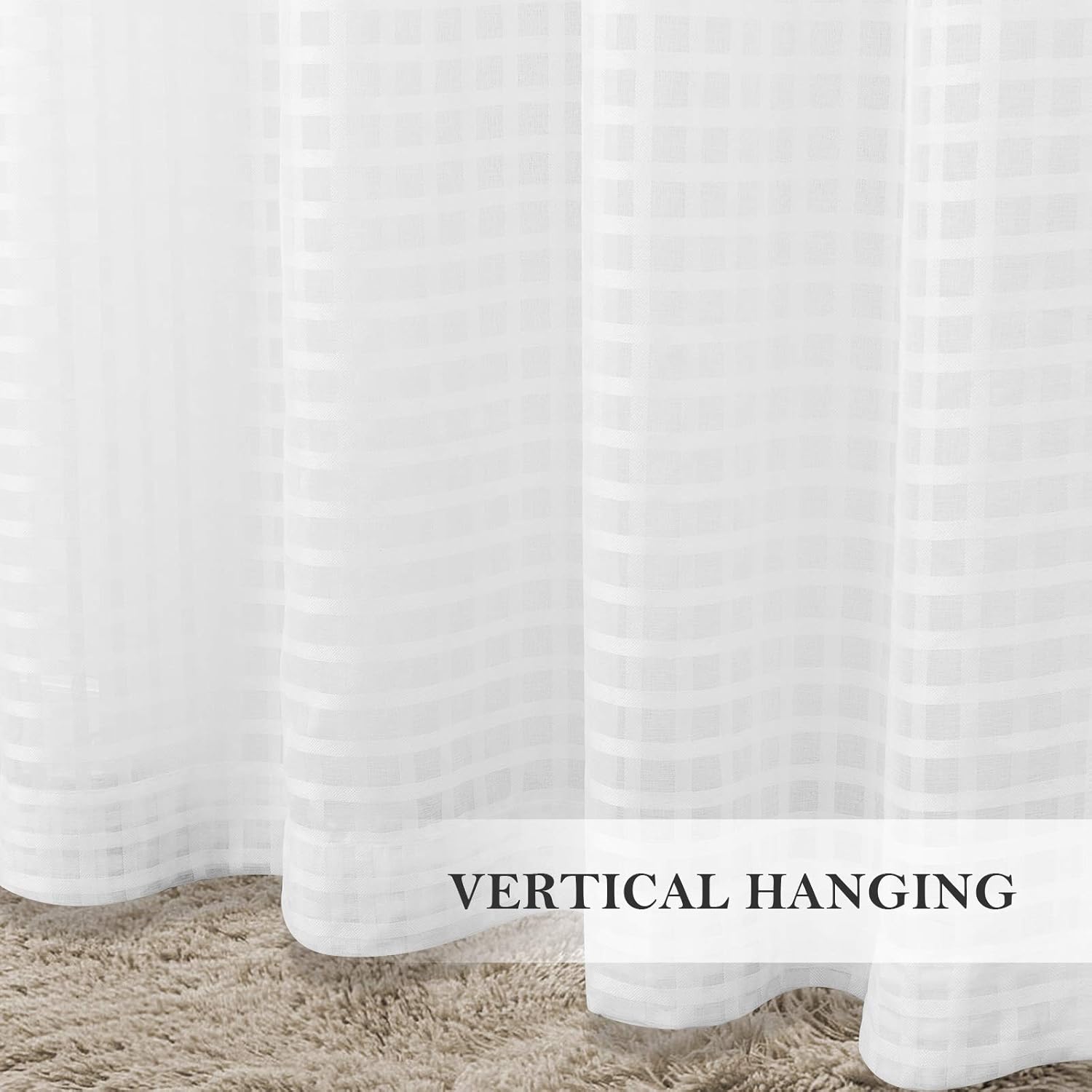 Melodieux Cortinas traslúcidas blancas con textura de algodón de 96 pulgadas de largo para sala de estar, cortinas de gasa con bolsillo para barra,